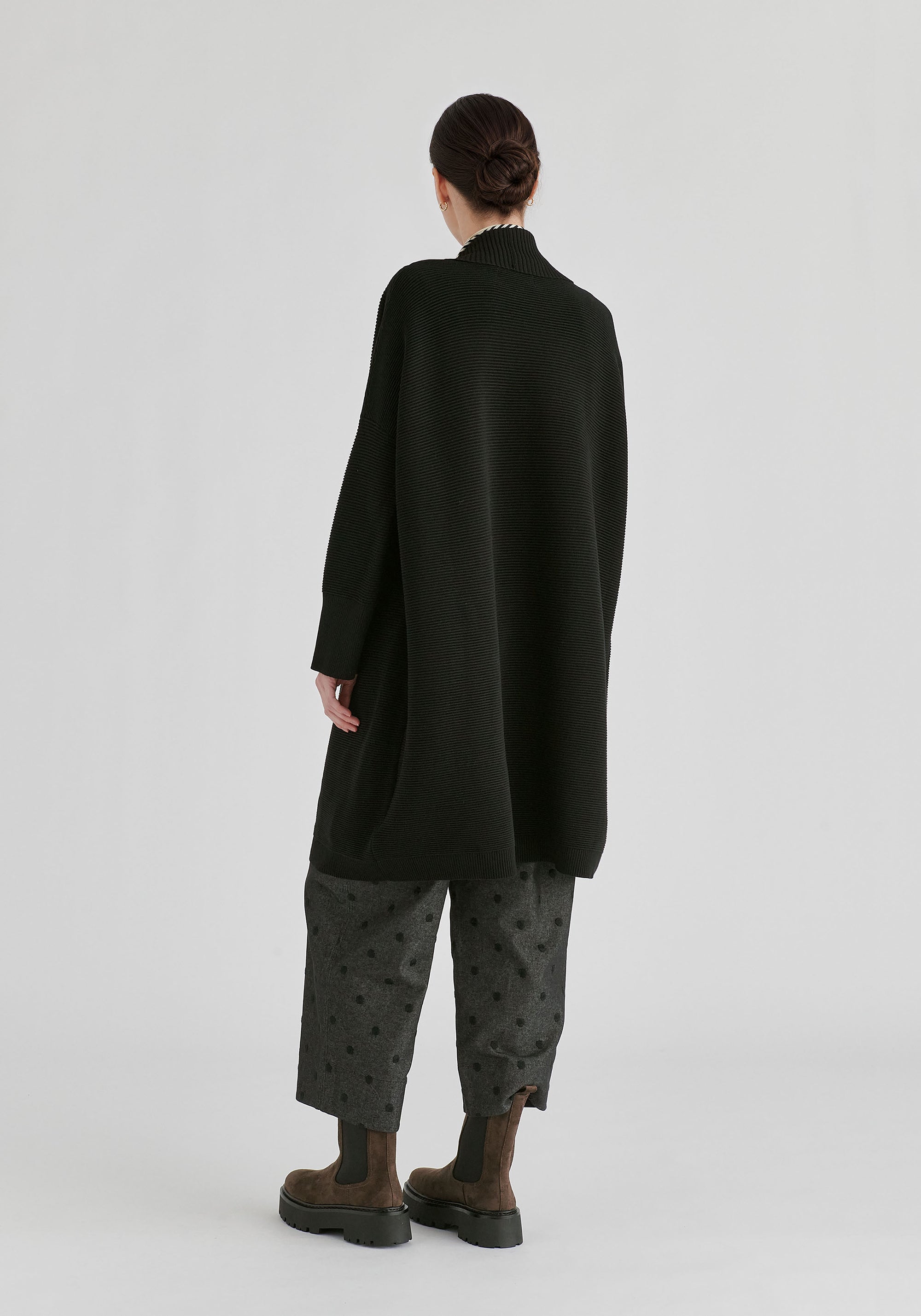 Draped Collar Ribbed Cardigan