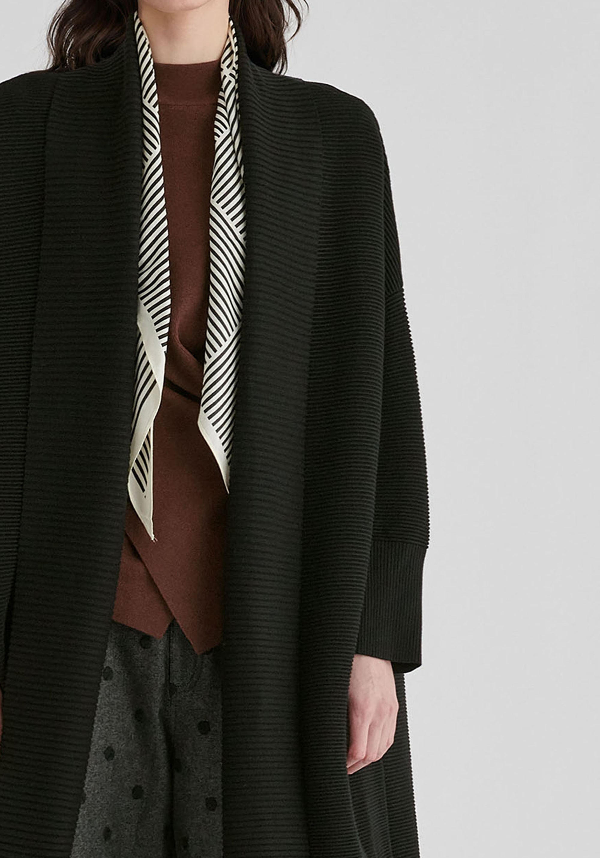 Draped Collar Ribbed Cardigan
