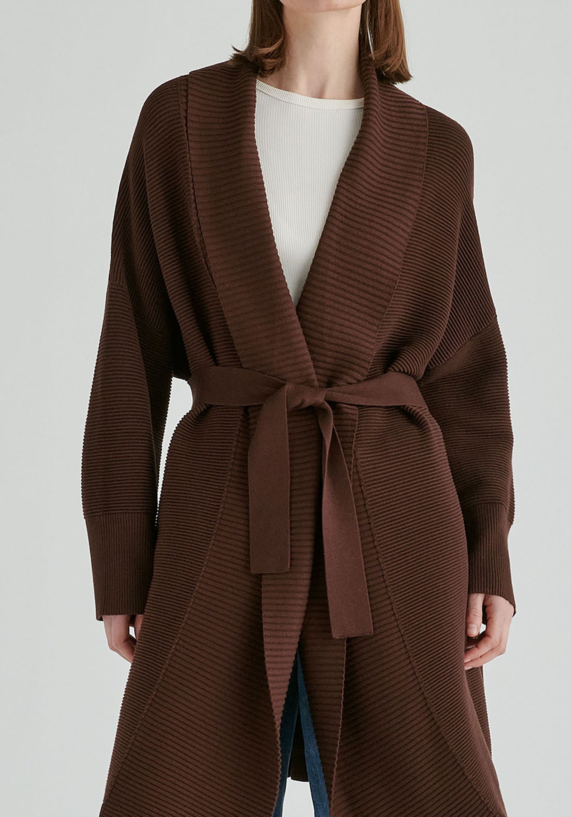 Draped Collar Ribbed Cardigan