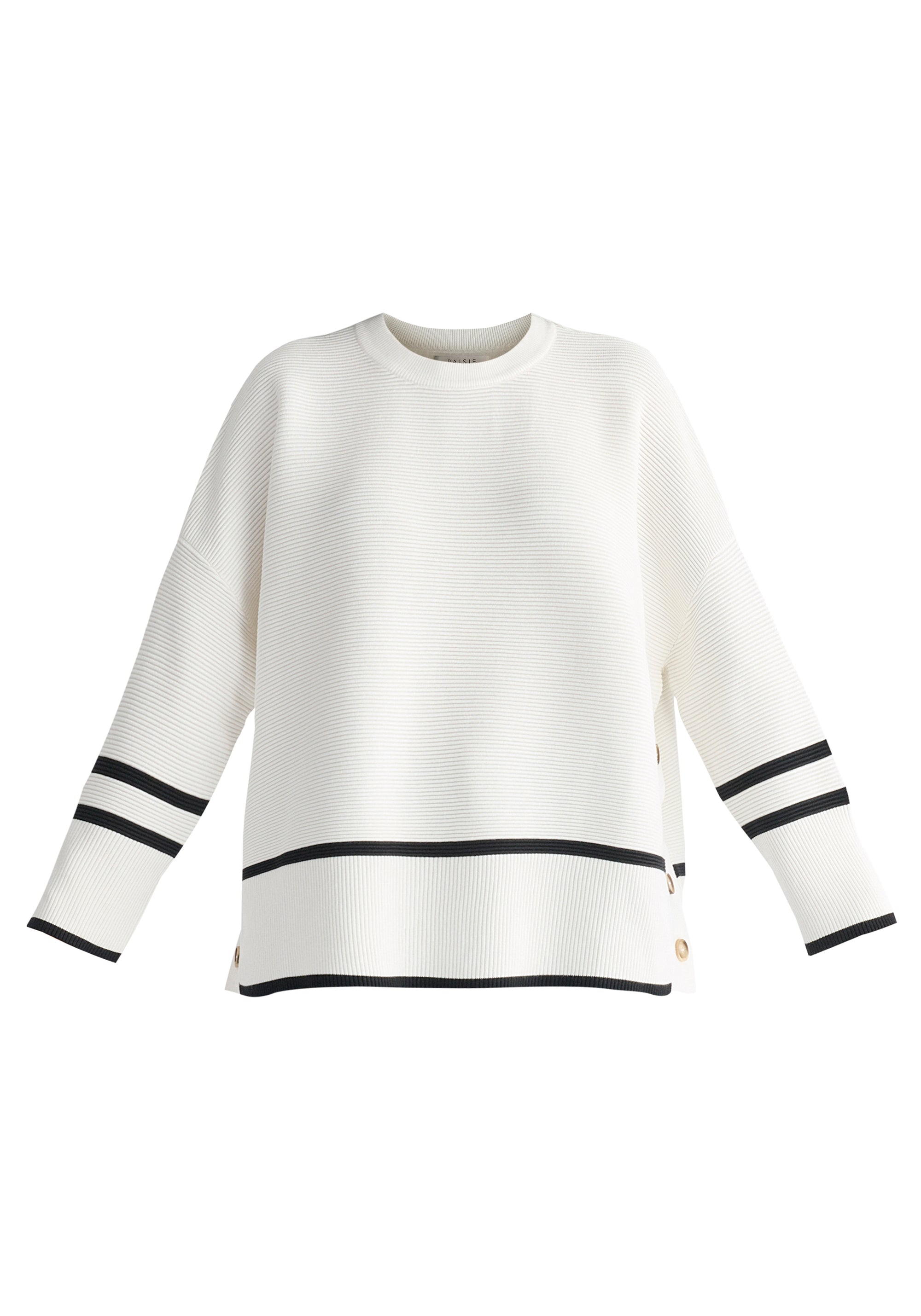 Striped Details Ribbed Jumper with Side Buttons