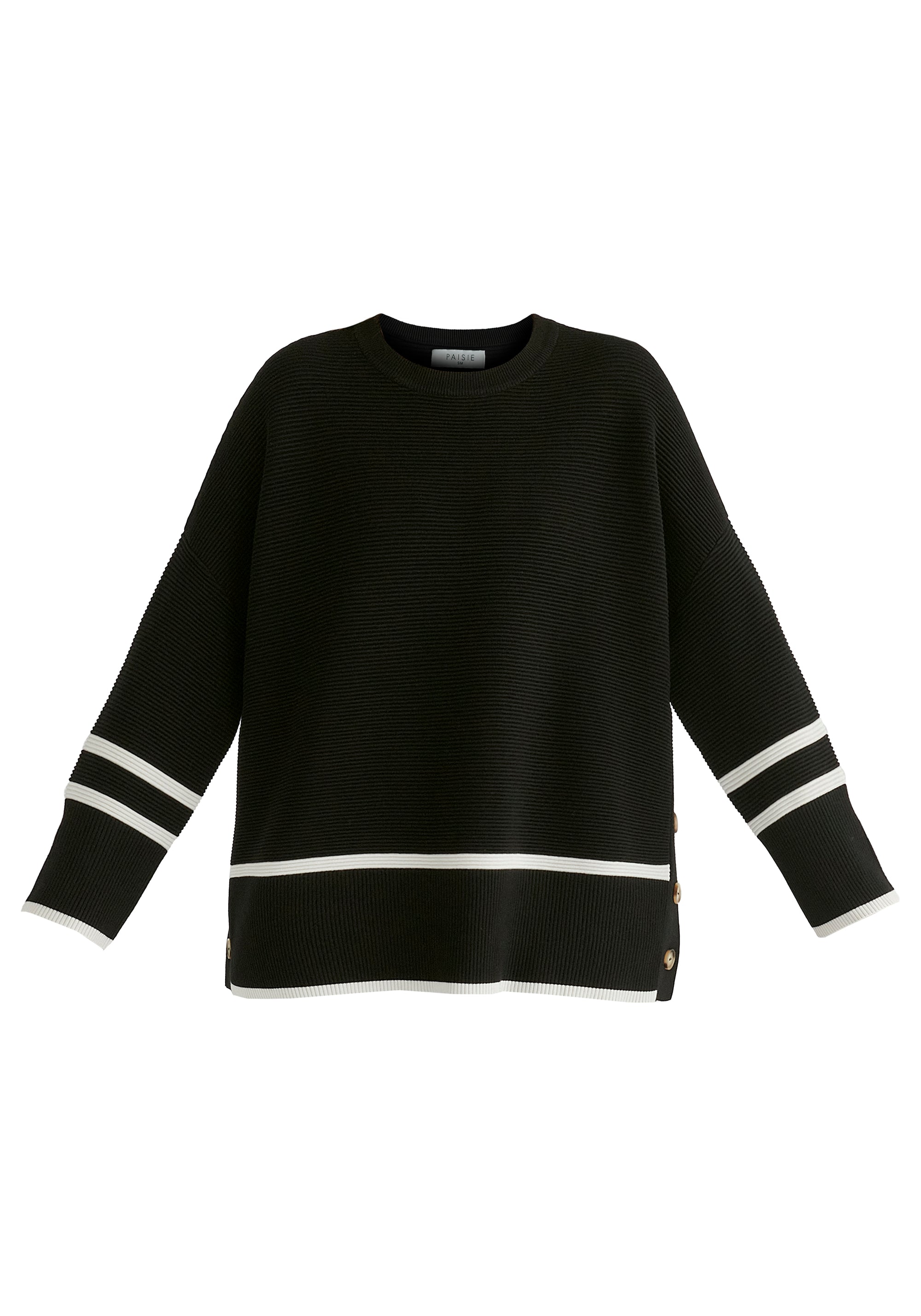 Striped Details Ribbed Jumper with Side Buttons