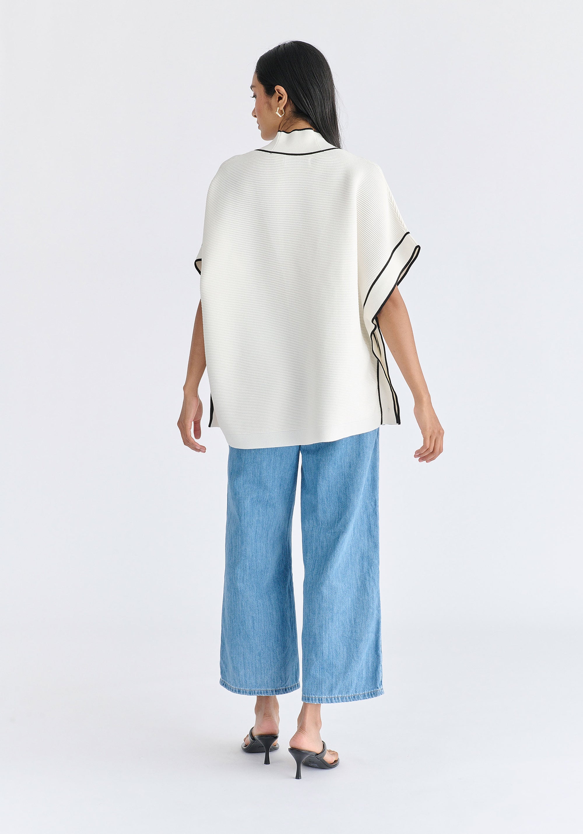 Button Details Kimono Ribbed Cardigan in White Back