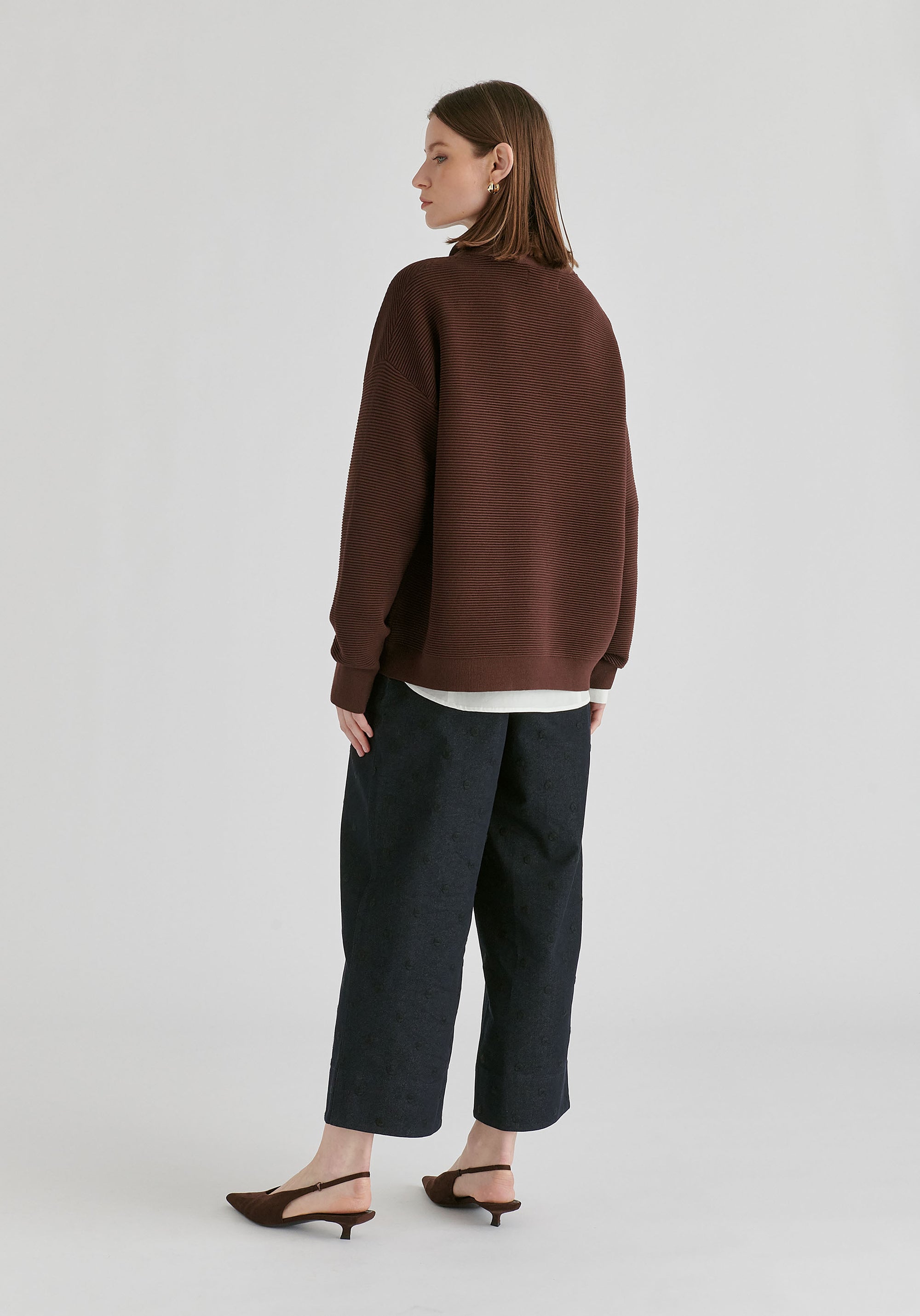 Ribbed Jumper with Attached Scarf Tie