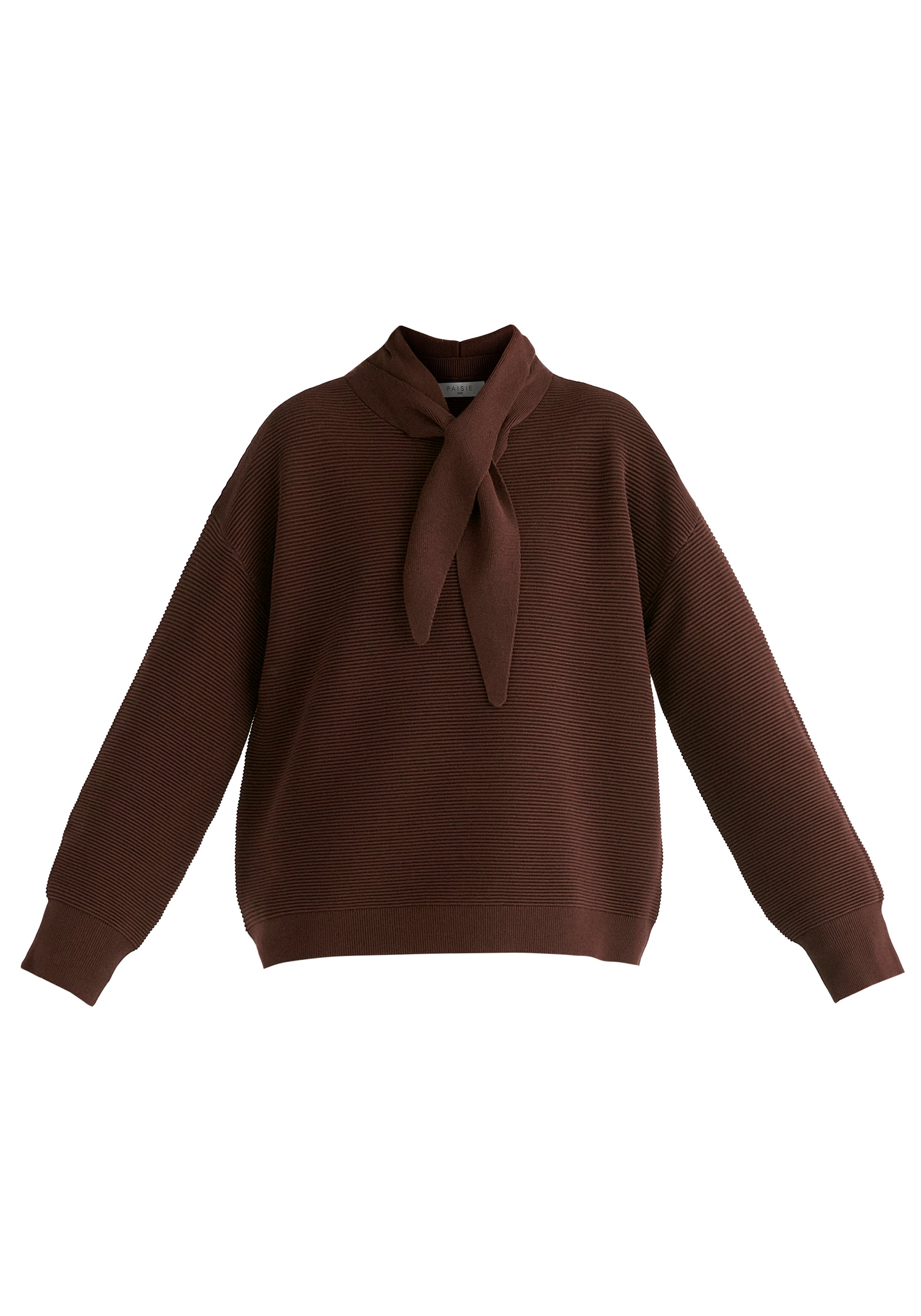 Ribbed Jumper with Attached Scarf Tie