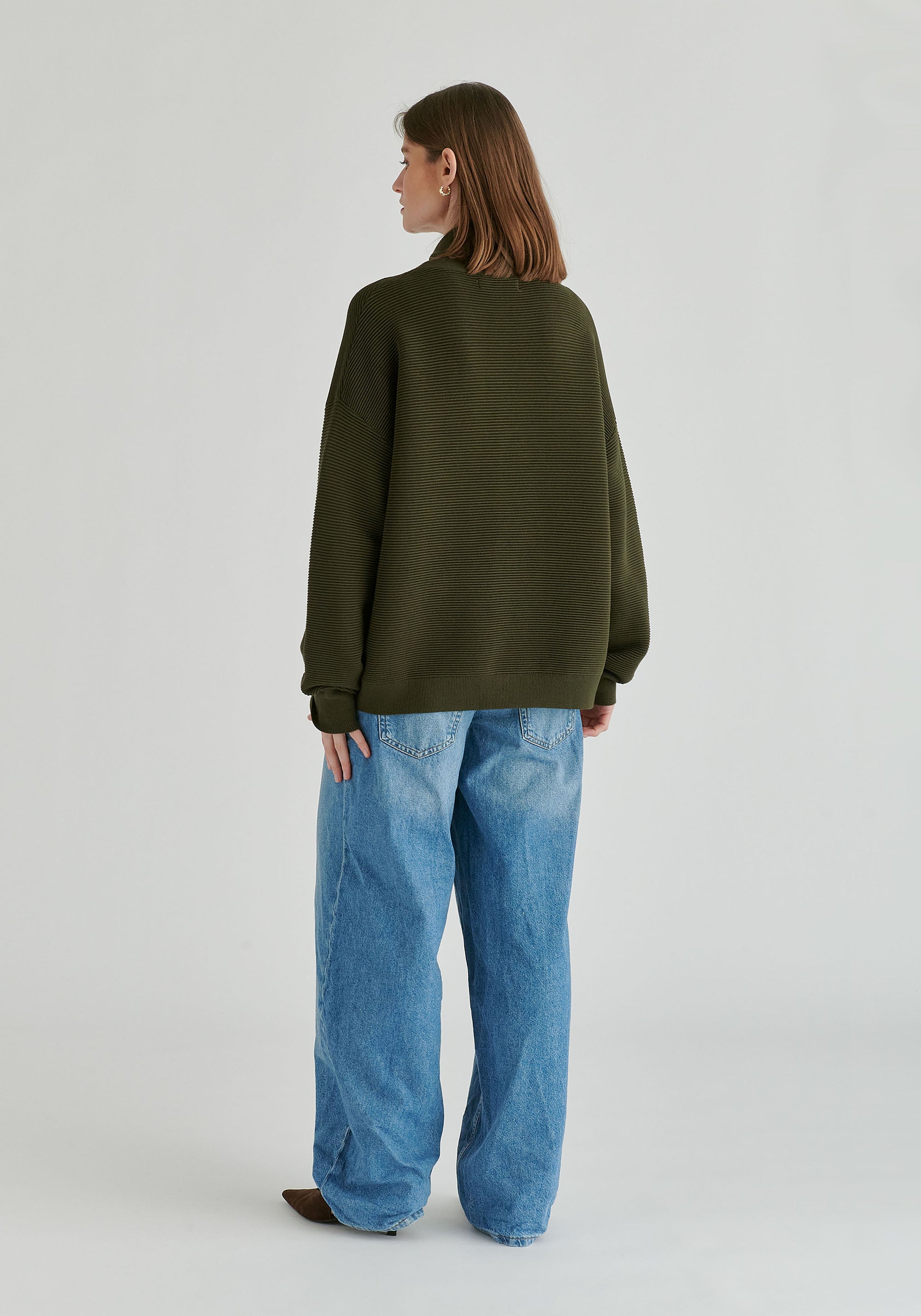 Ribbed Jumper with Attached Scarf Tie