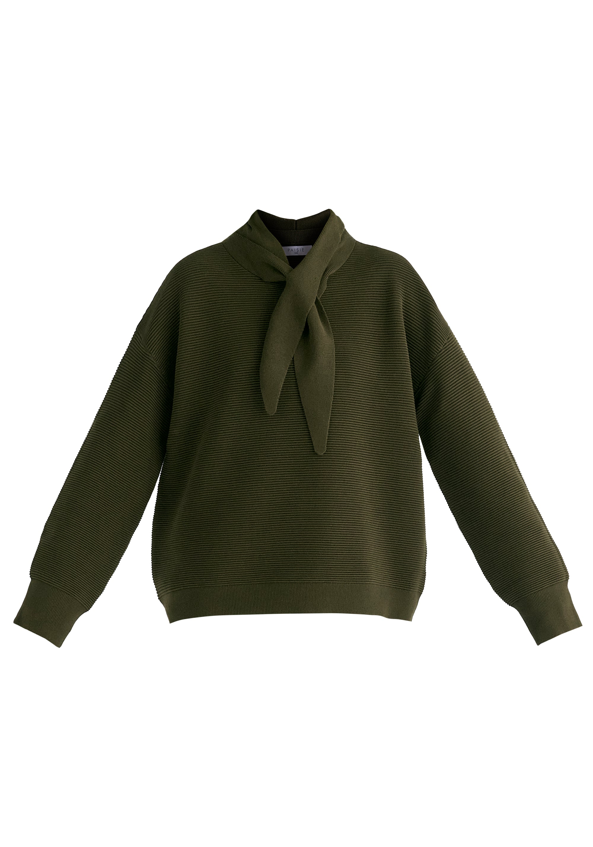Ribbed Jumper with Attached Scarf Tie