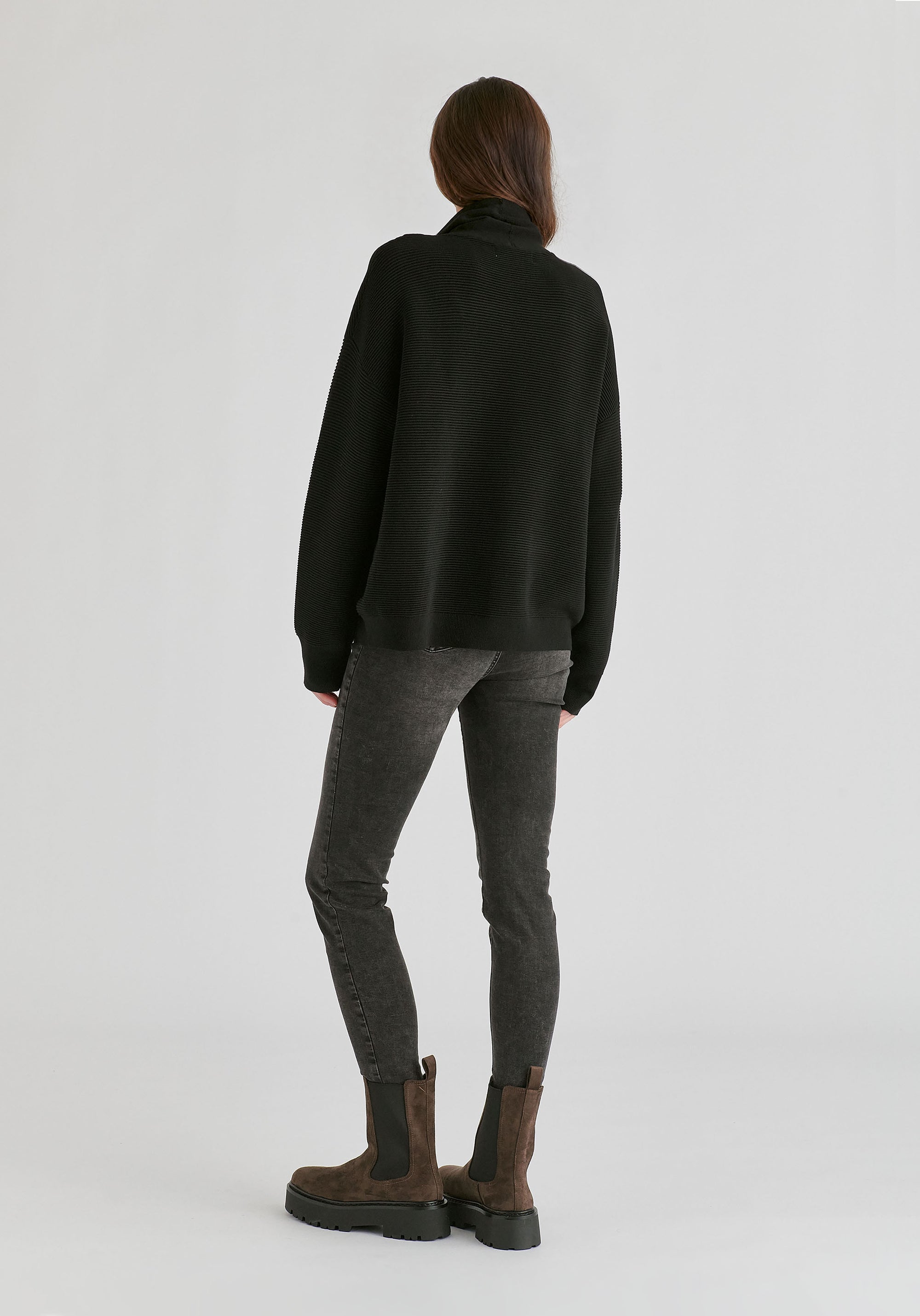 Ribbed Jumper with Attached Scarf Tie
