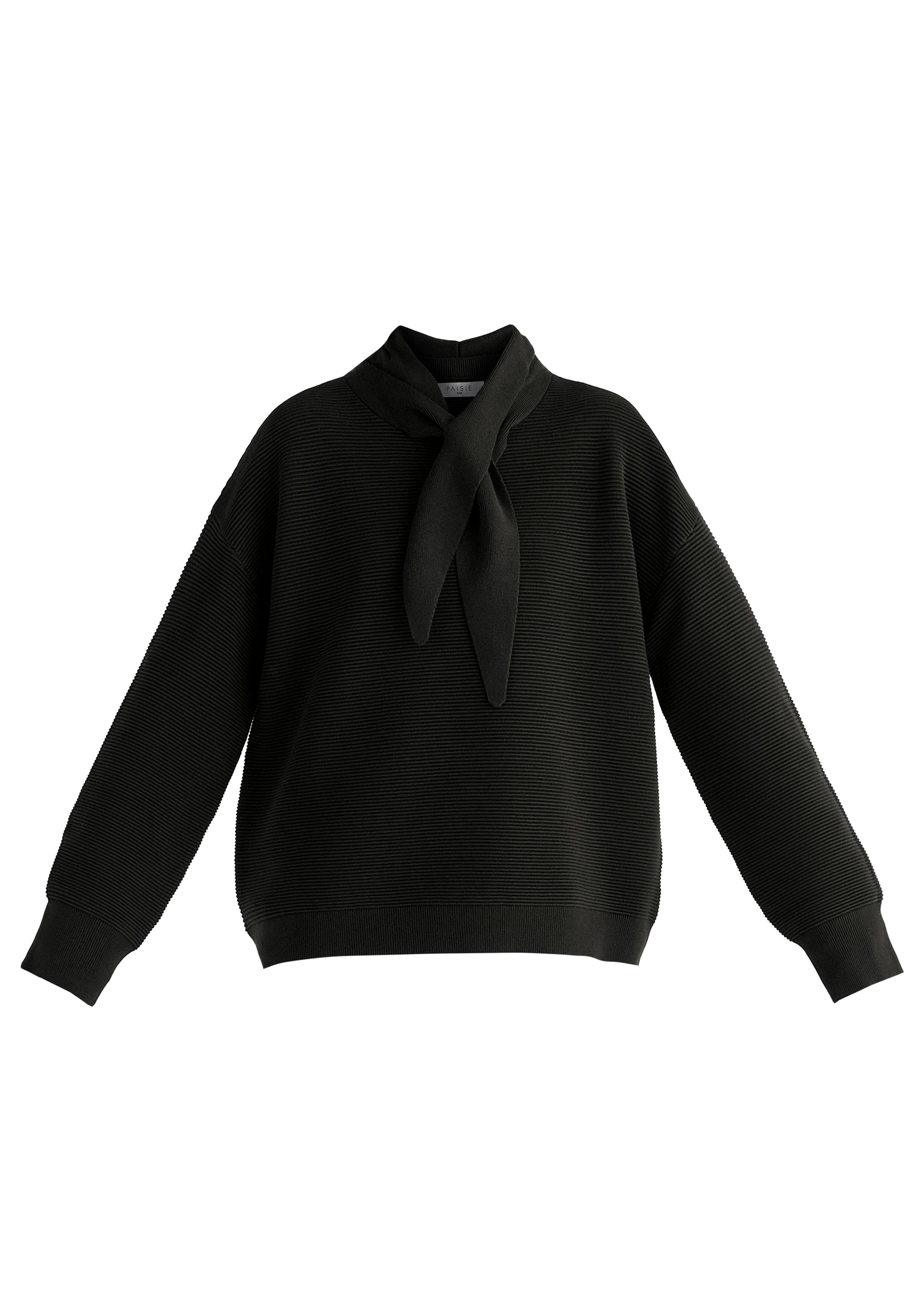 Ribbed Jumper with Attached Scarf Tie