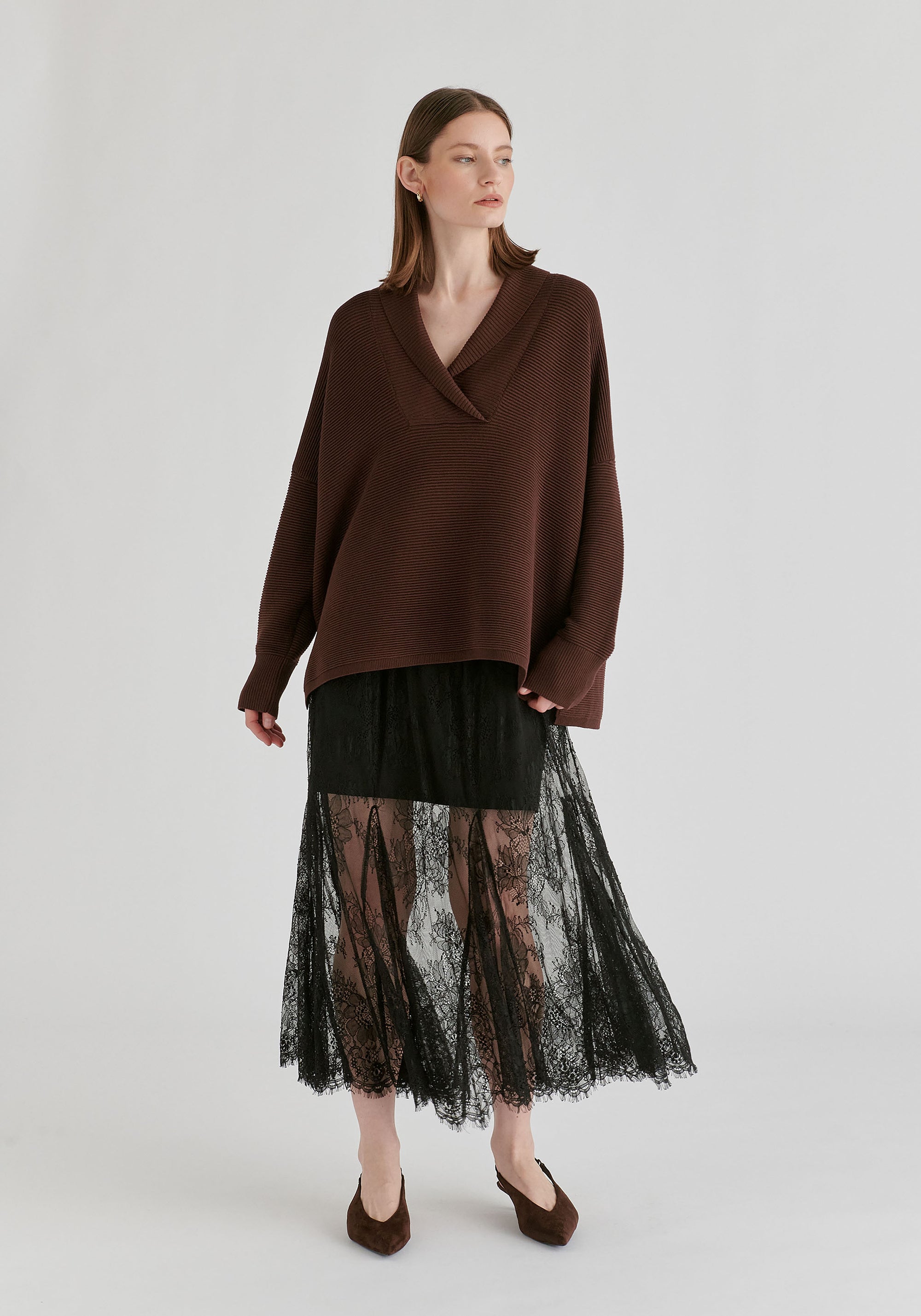 Shawl Collar Ribbed Jumper