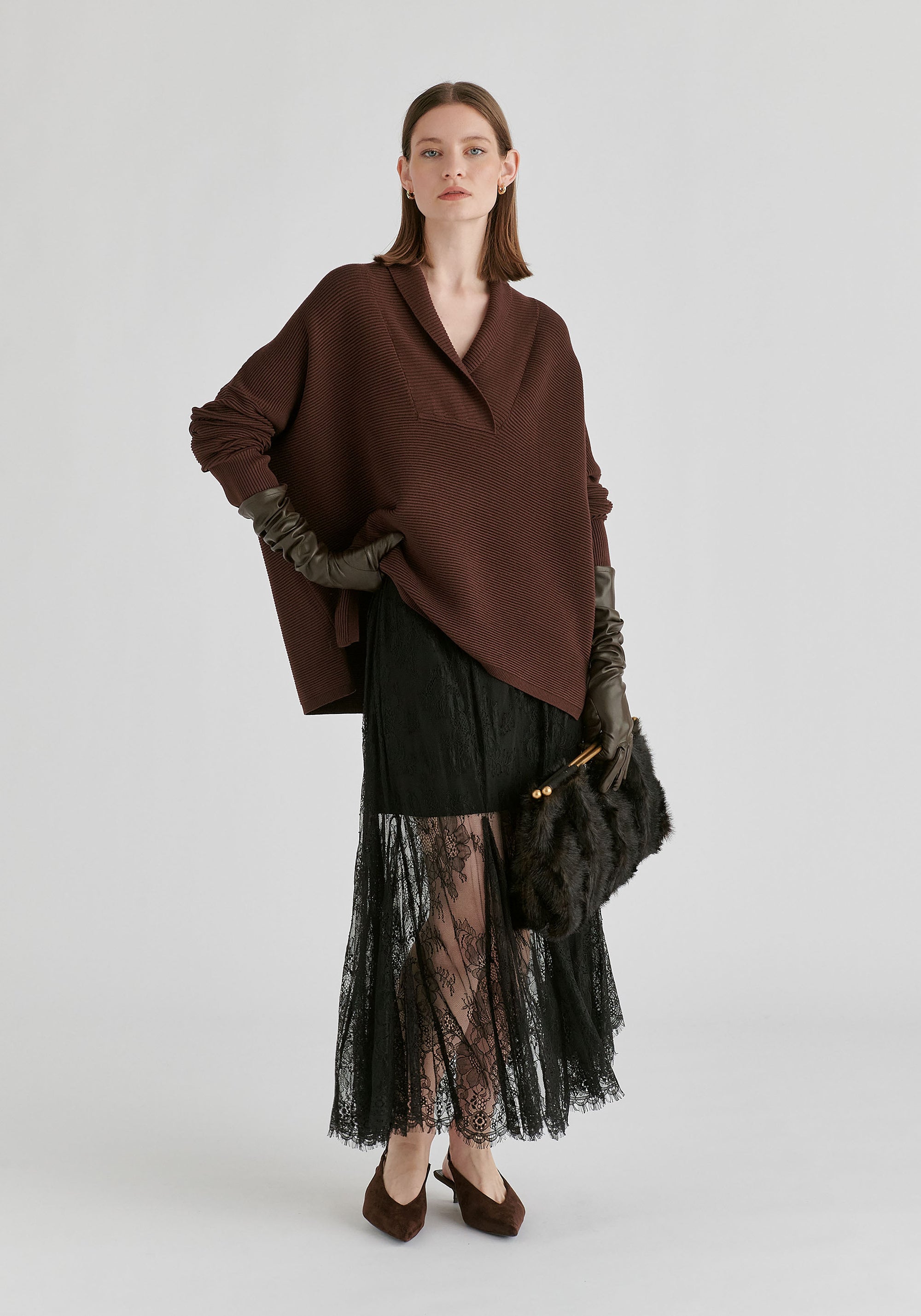 Shawl Collar Ribbed Jumper
