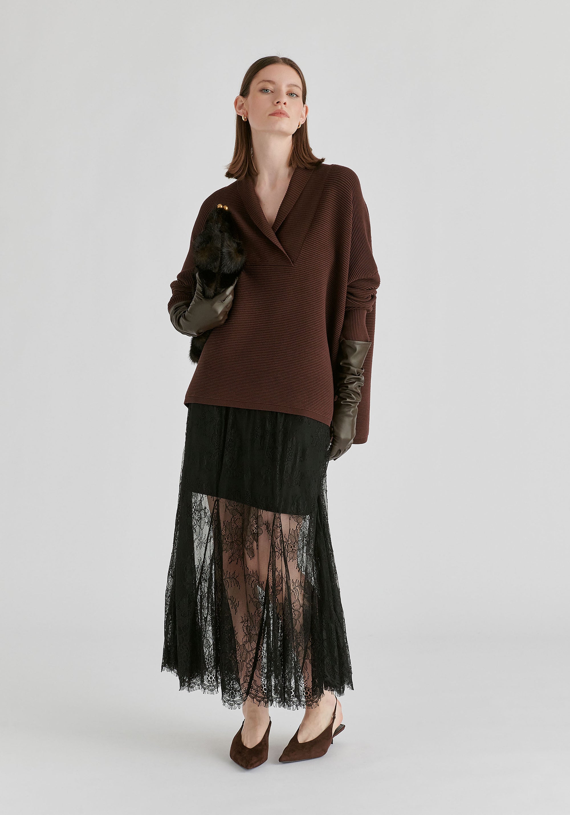 Shawl Collar Ribbed Jumper