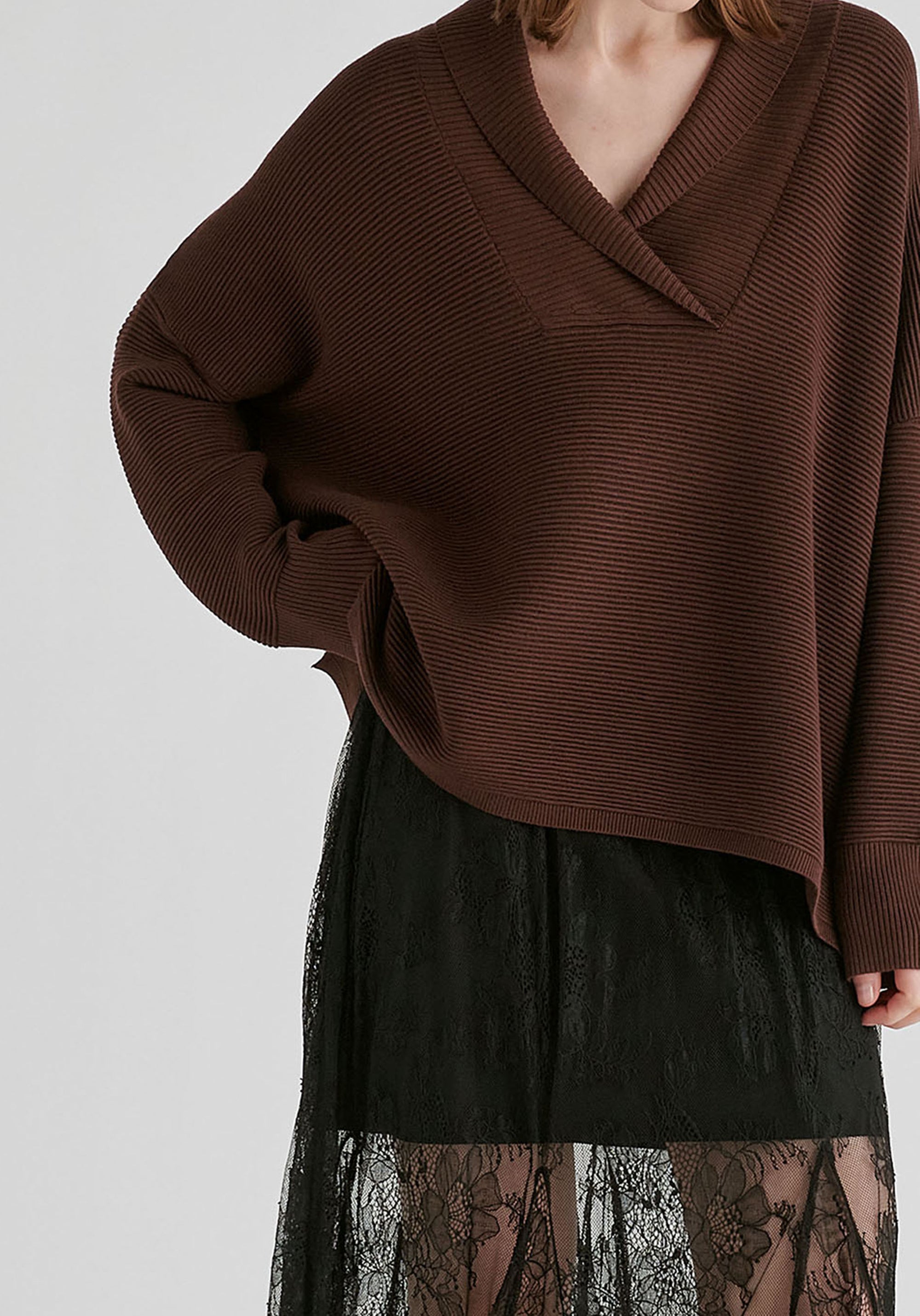 Shawl Collar Ribbed Jumper