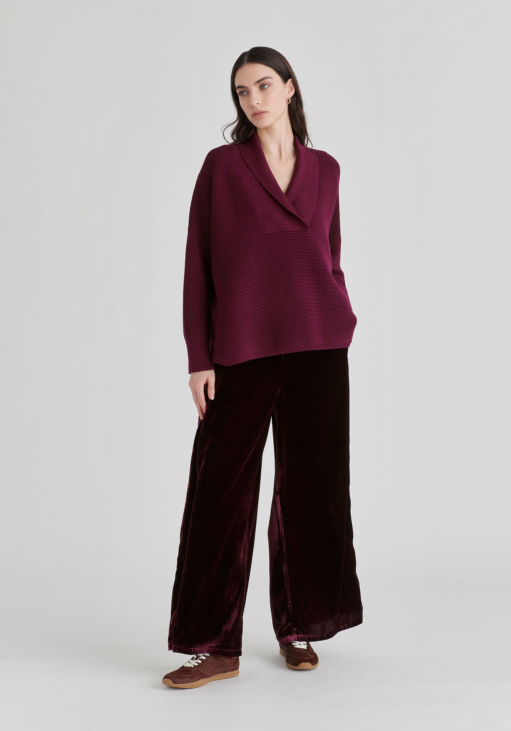 Shawl Collar Ribbed Jumper