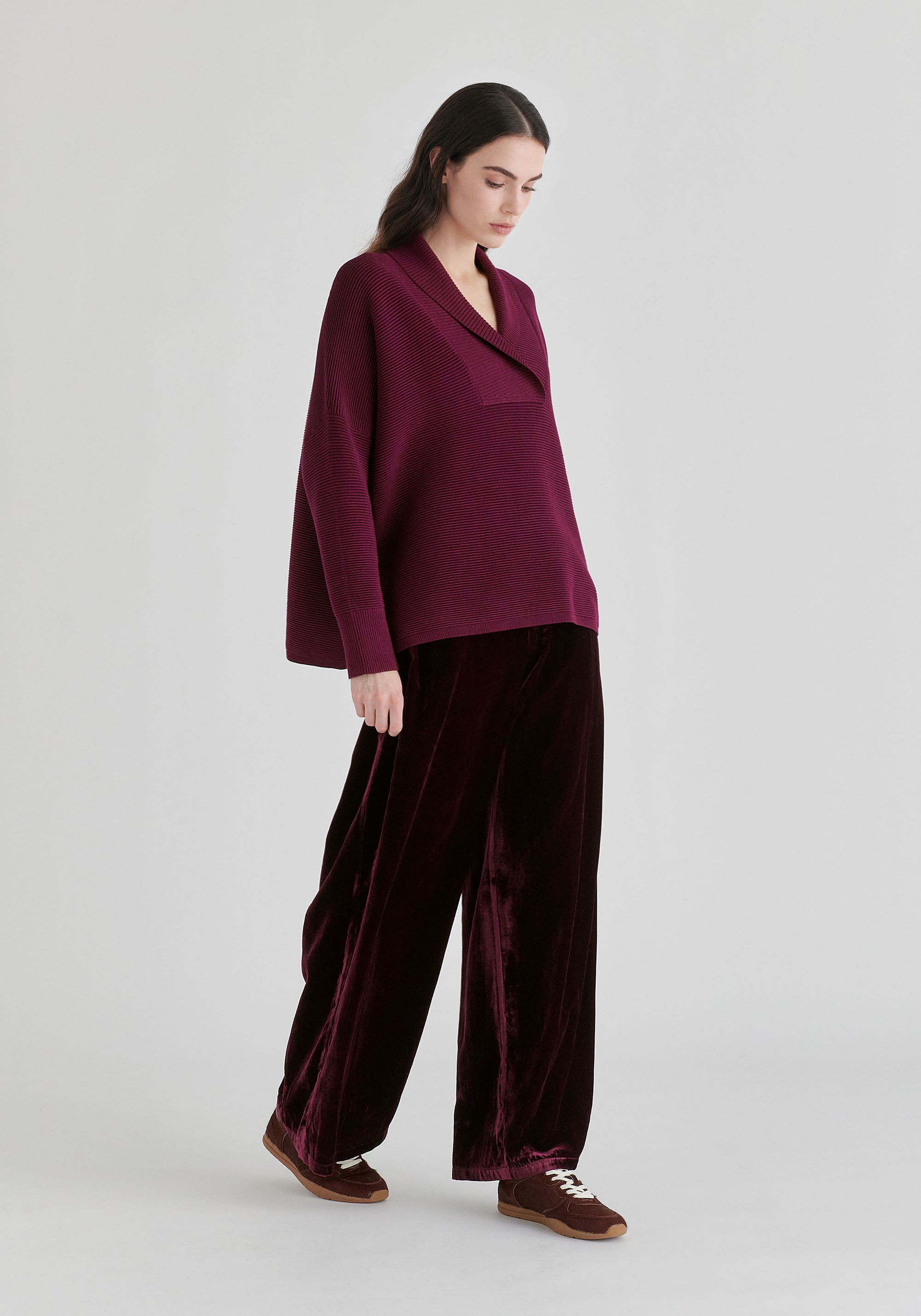 Shawl Collar Ribbed Jumper