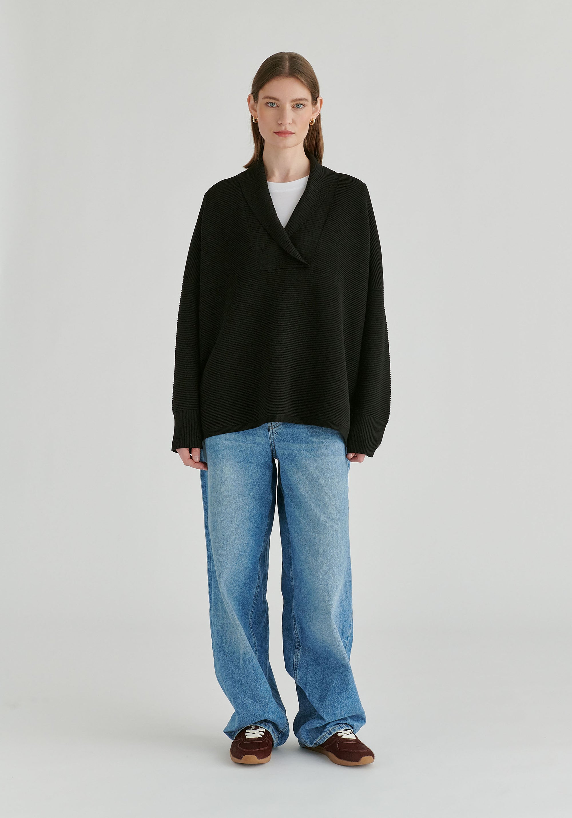 Shawl Collar Ribbed Jumper