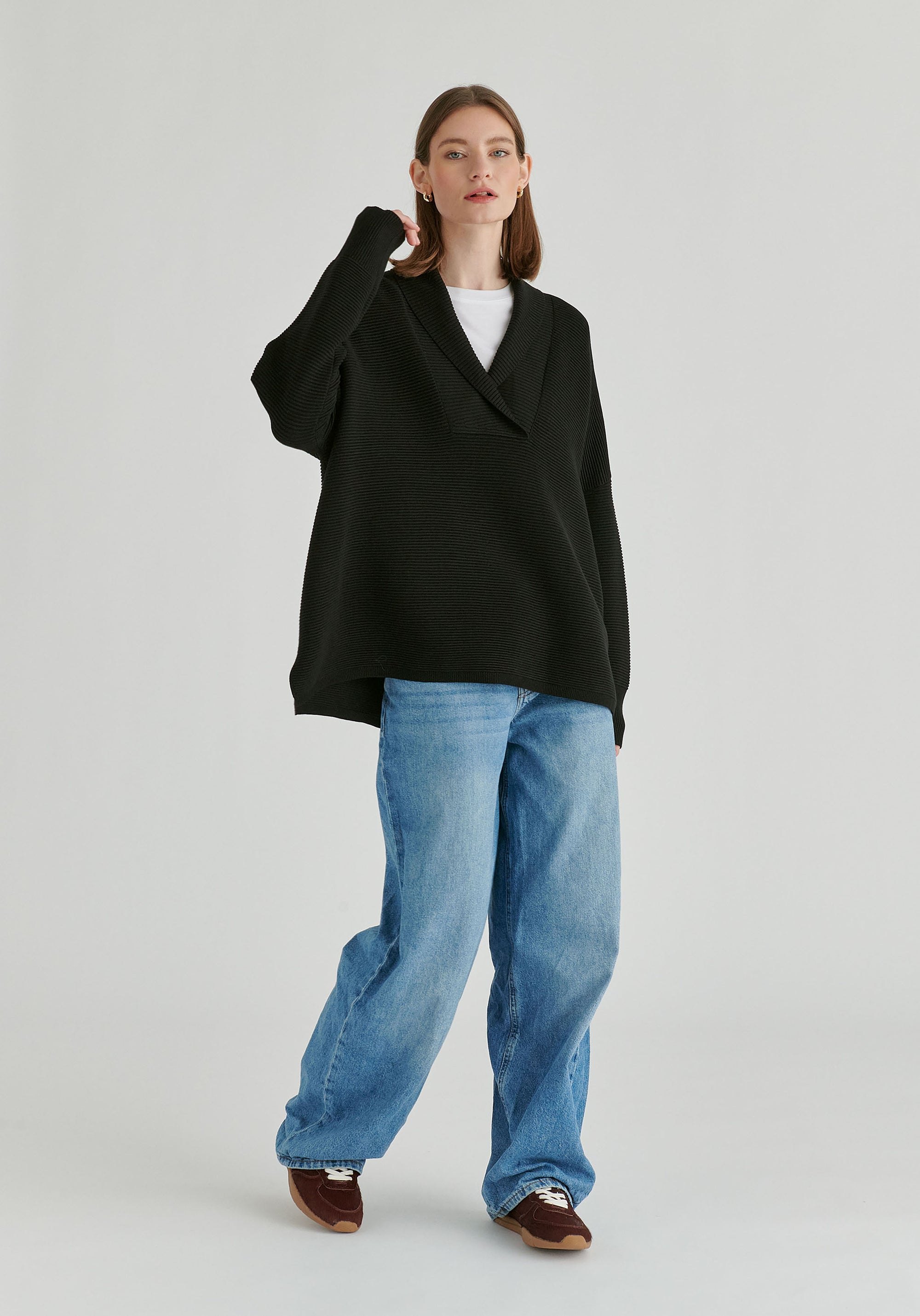 Shawl Collar Ribbed Jumper
