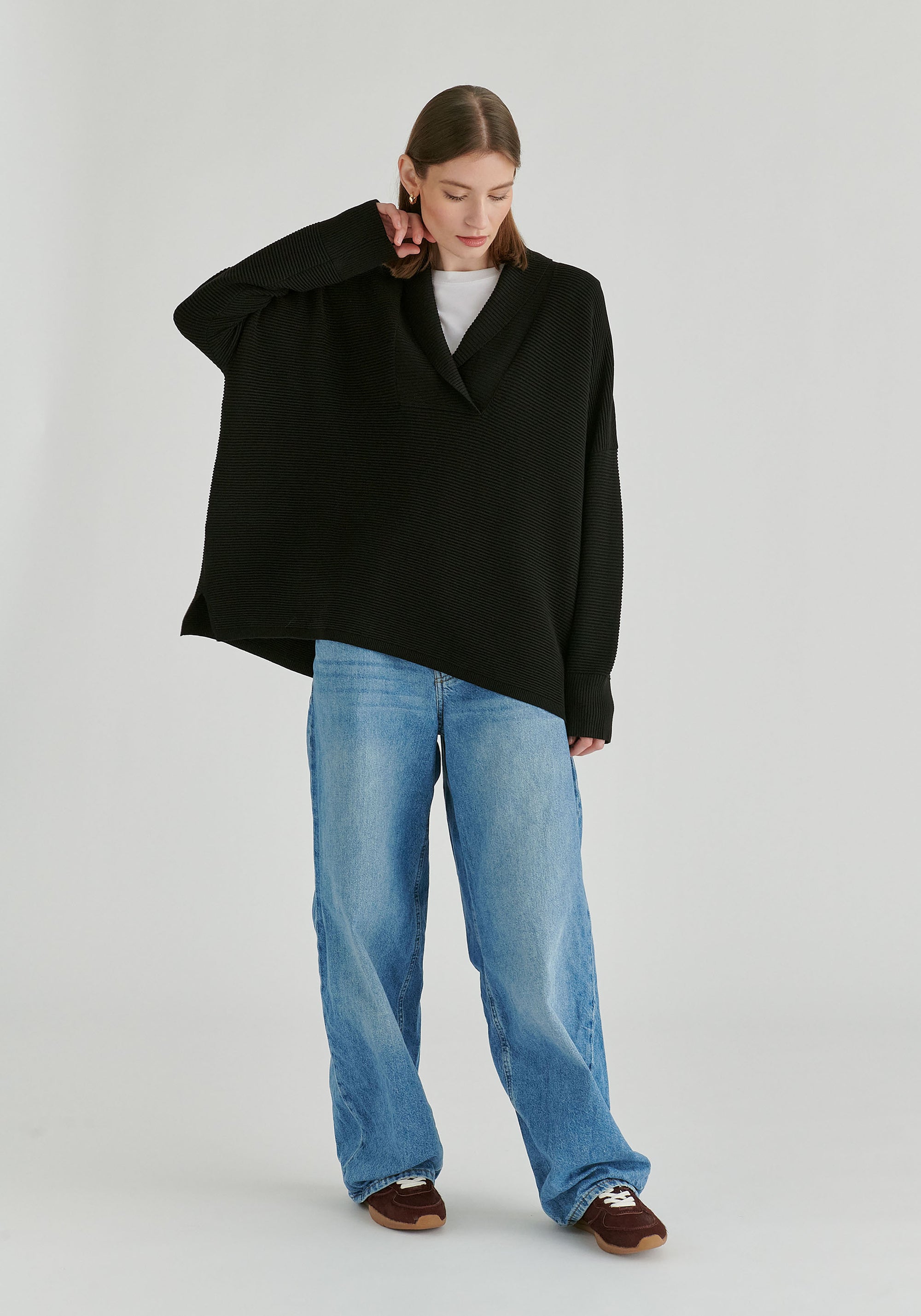 Shawl Collar Ribbed Jumper