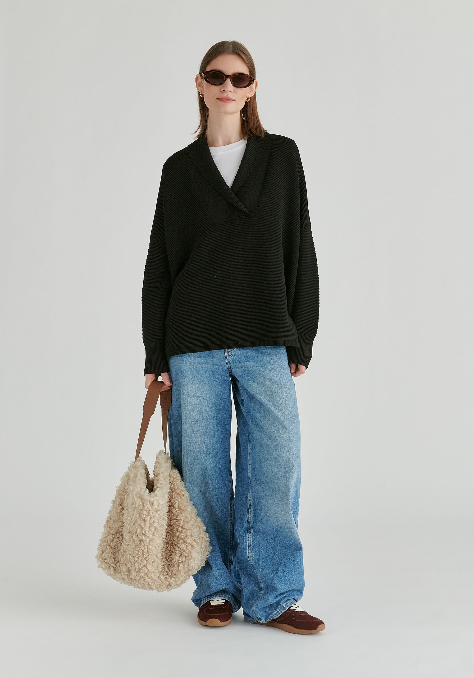 Shawl Collar Ribbed Jumper
