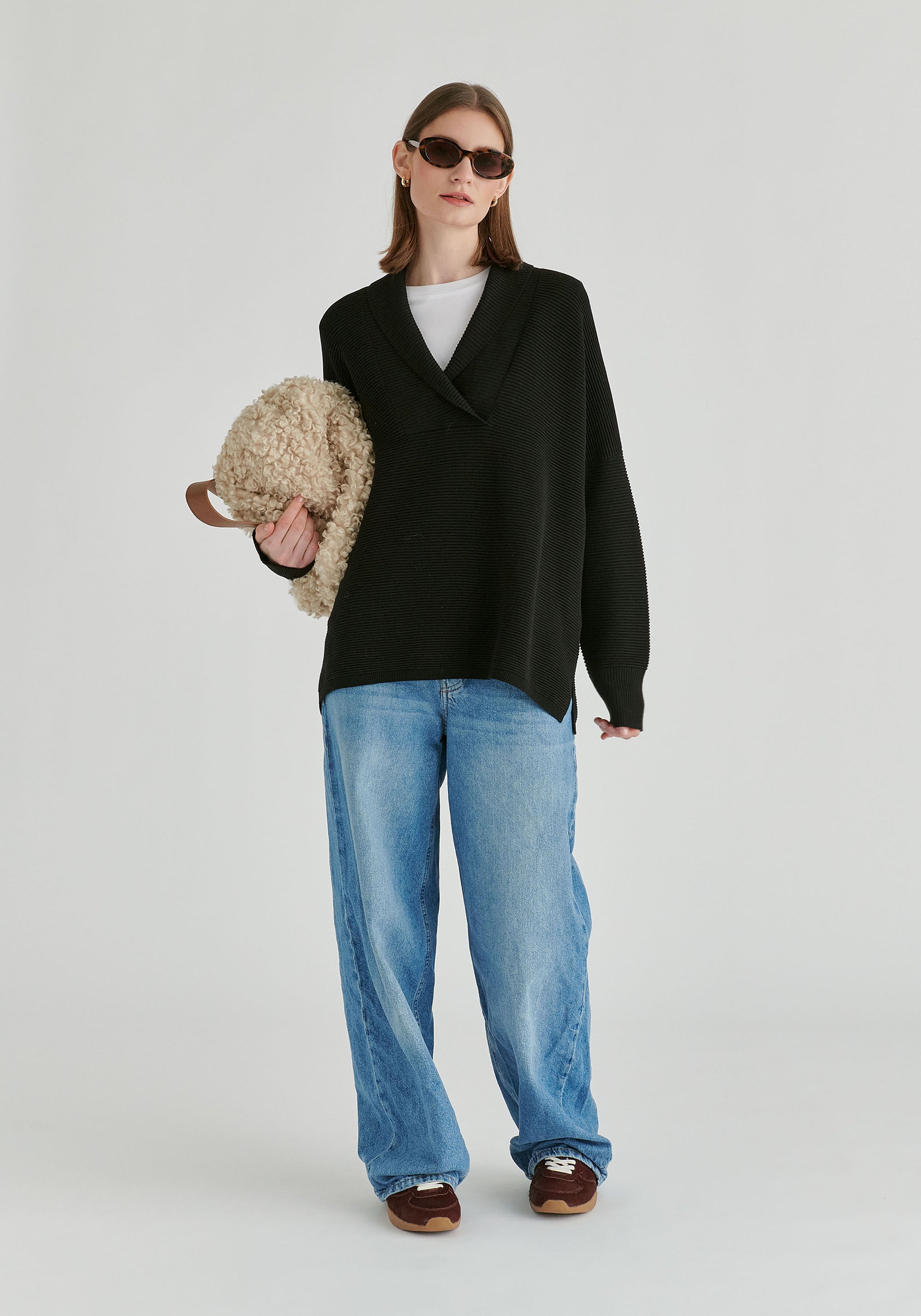 Shawl Collar Ribbed Jumper