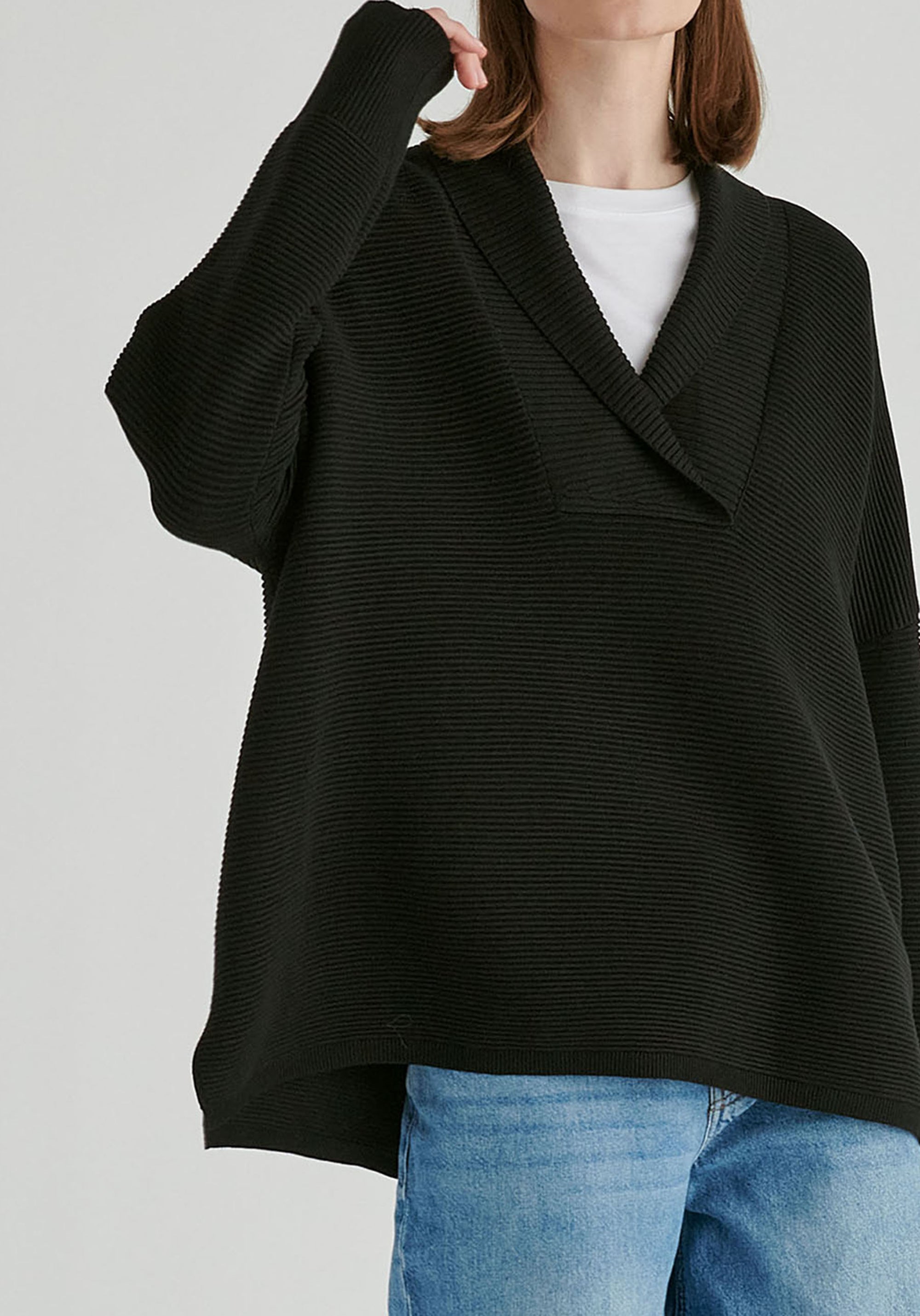 Shawl Collar Ribbed Jumper