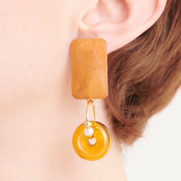 Geometric pine wood earrings