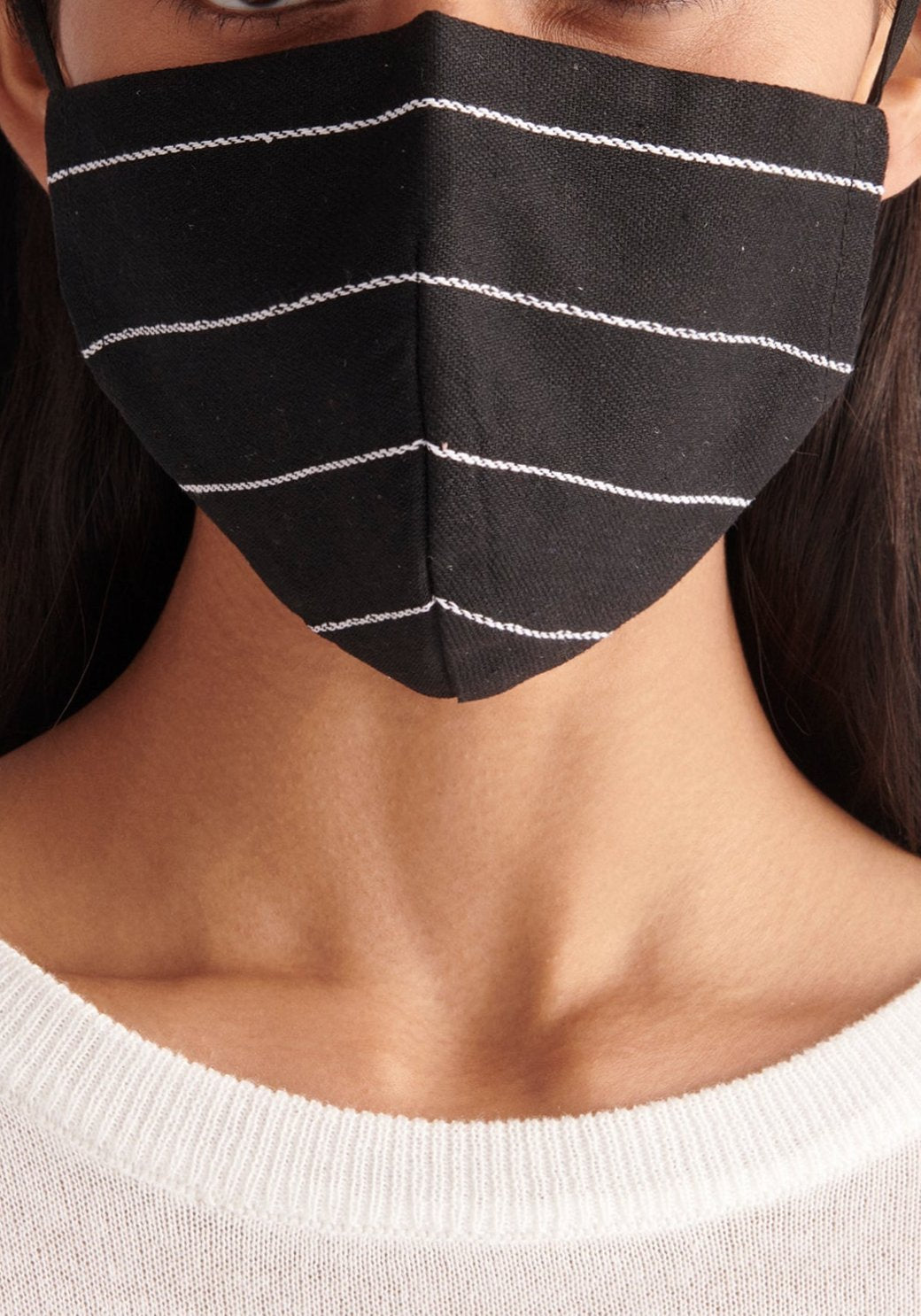 Striped Paisie Adjustable Face Mask in Black and White