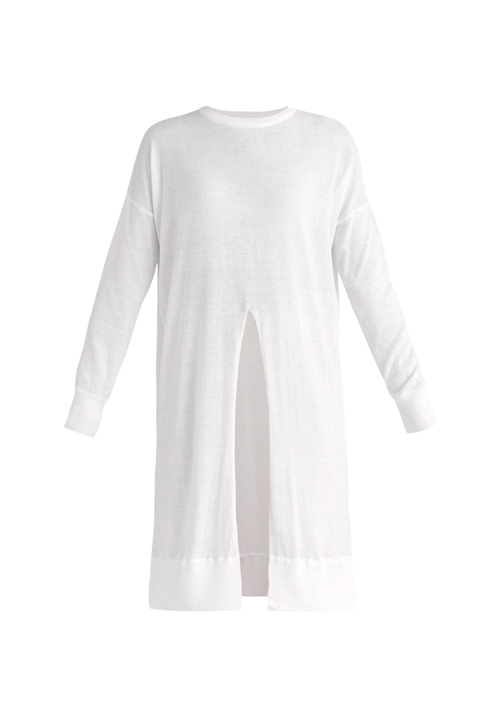 Paisie Knitted Split Top Tunic in White Cut Out