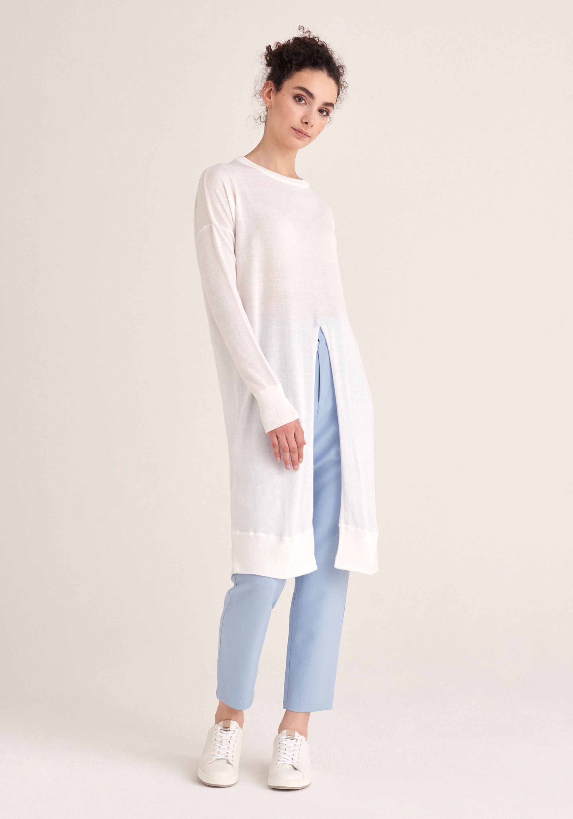 Paisie Knitted Split Top Tunic in White