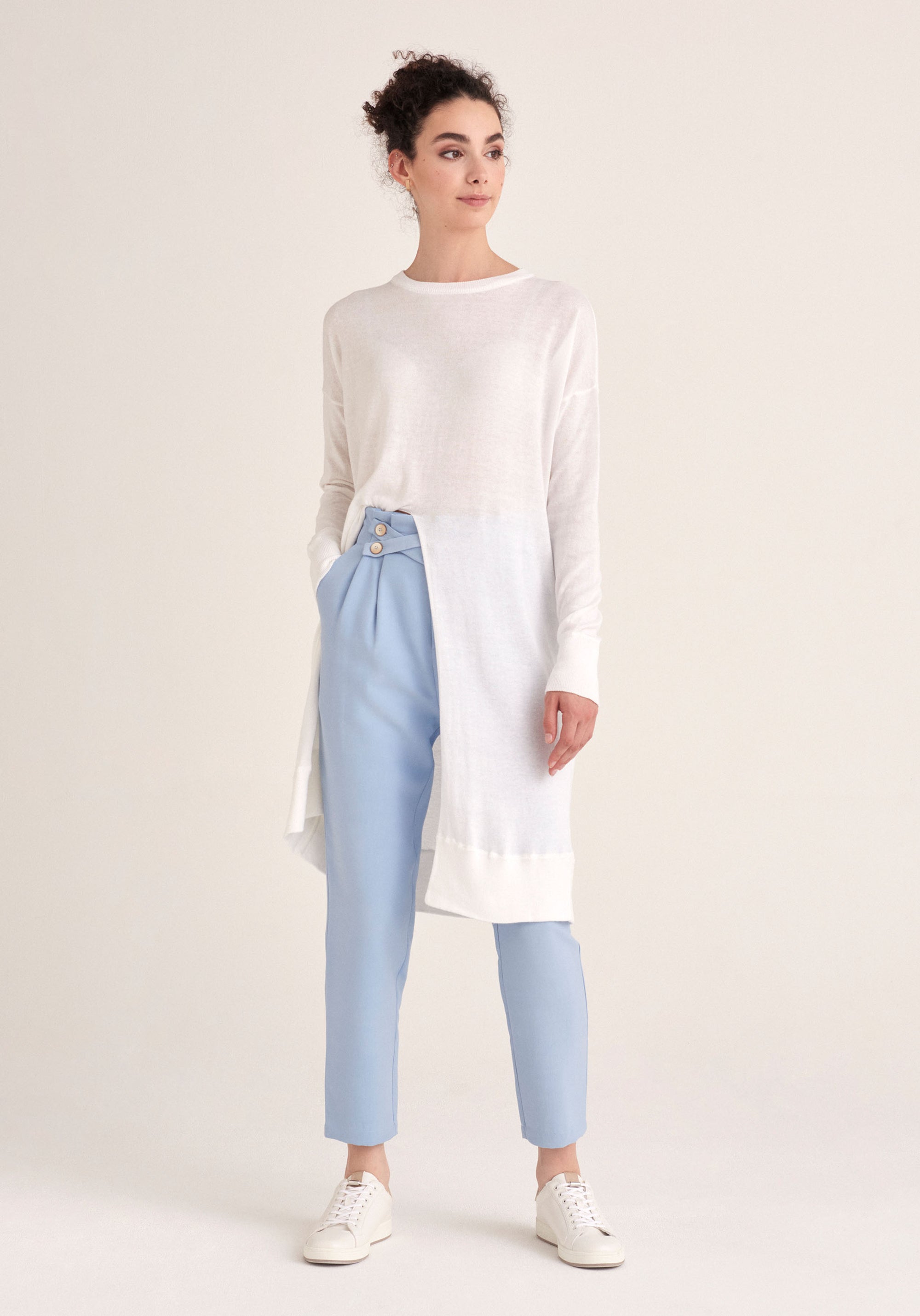 Paisie Knitted Split Top Tunic in White
