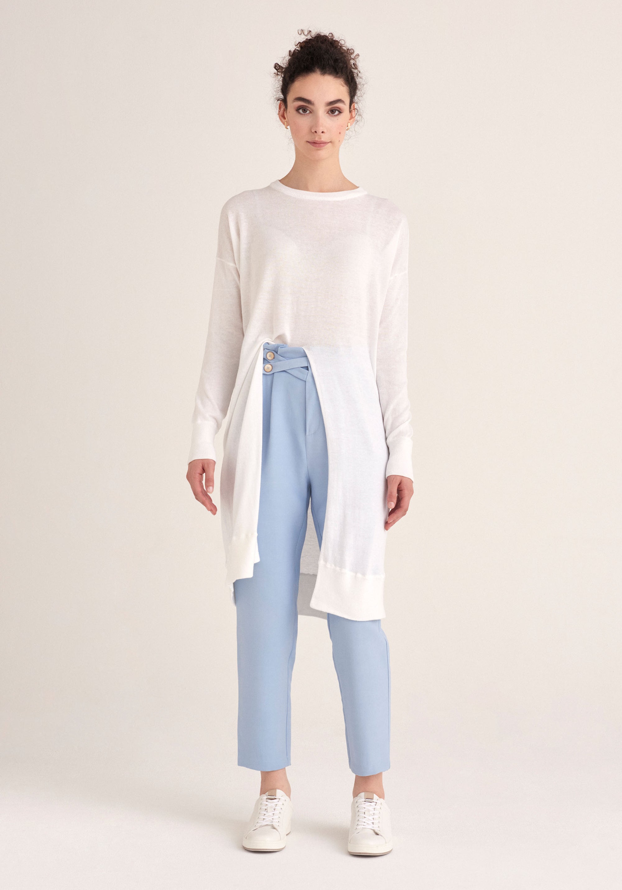 Paisie Knitted Split Top Tunic in White
