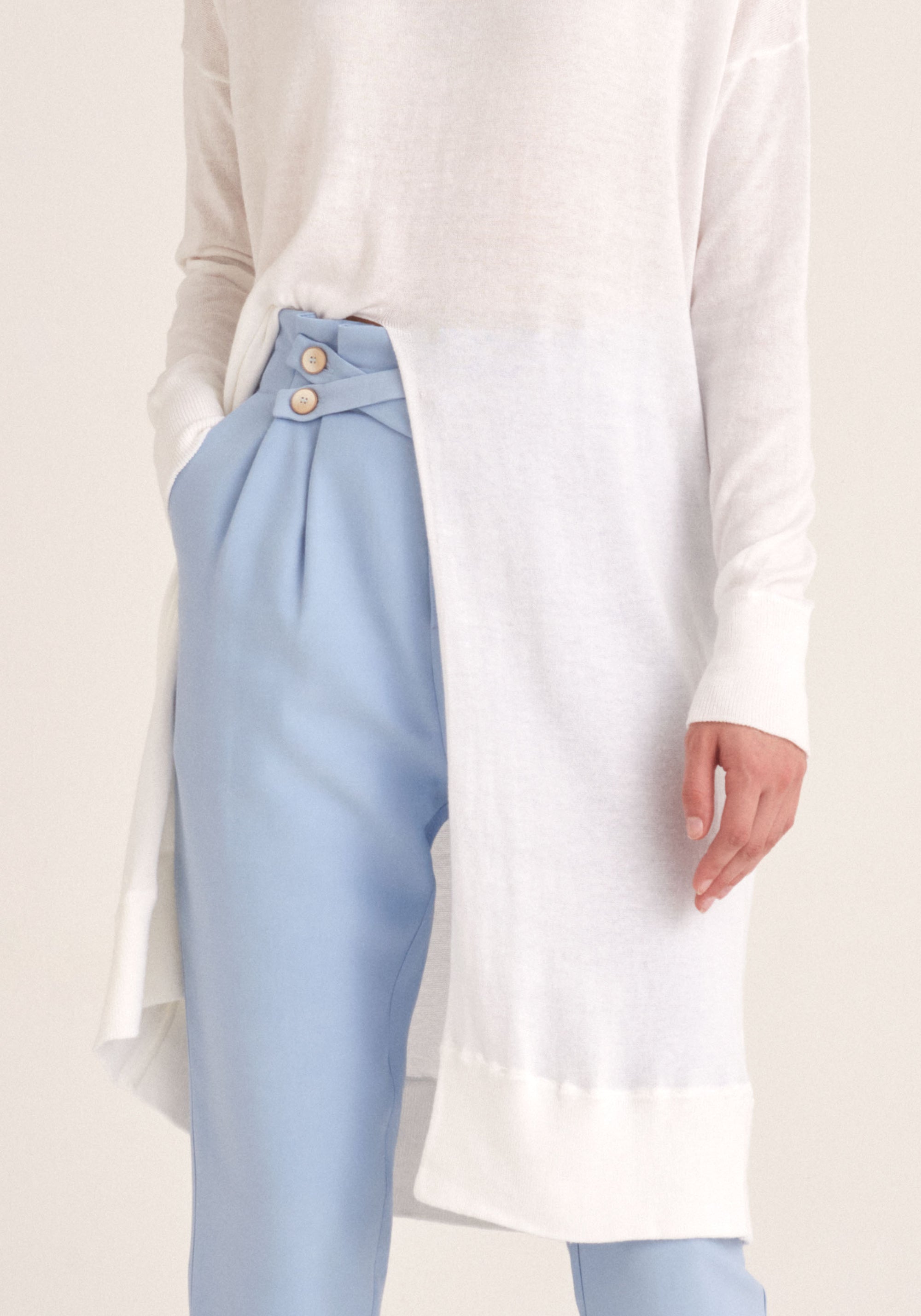 Paisie Knitted Split Top Tunic in White Close Up