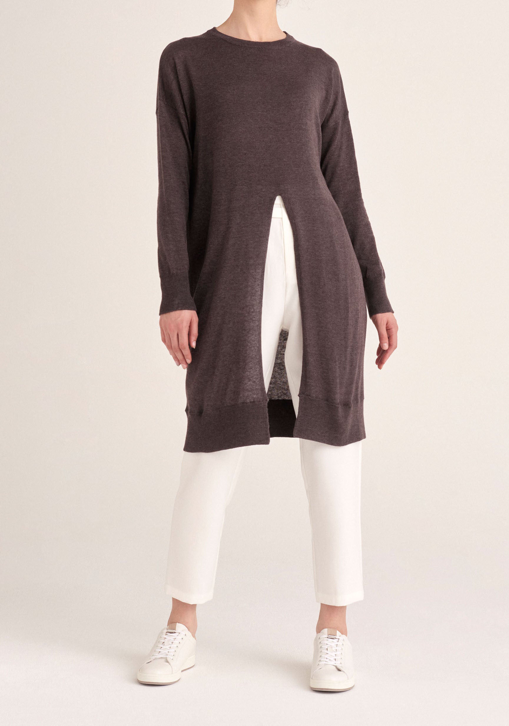 Paisie Knitted Split Top Tunic in Grey