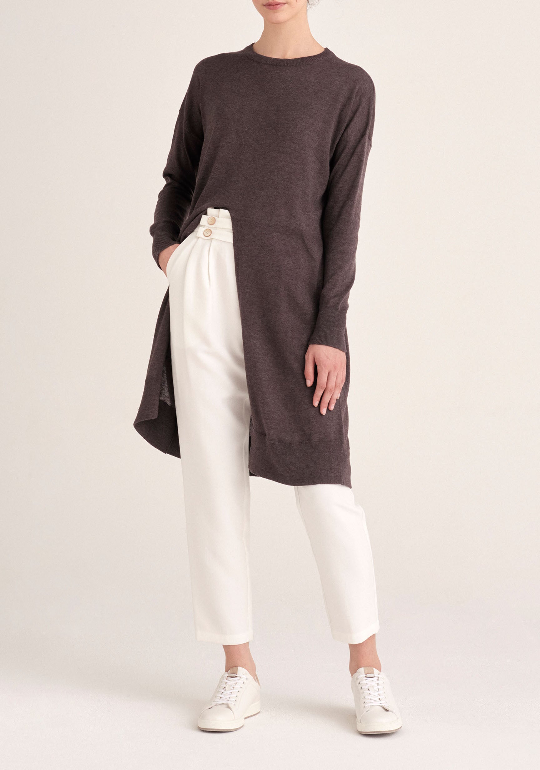 Paisie Knitted Split Top Tunic in Grey