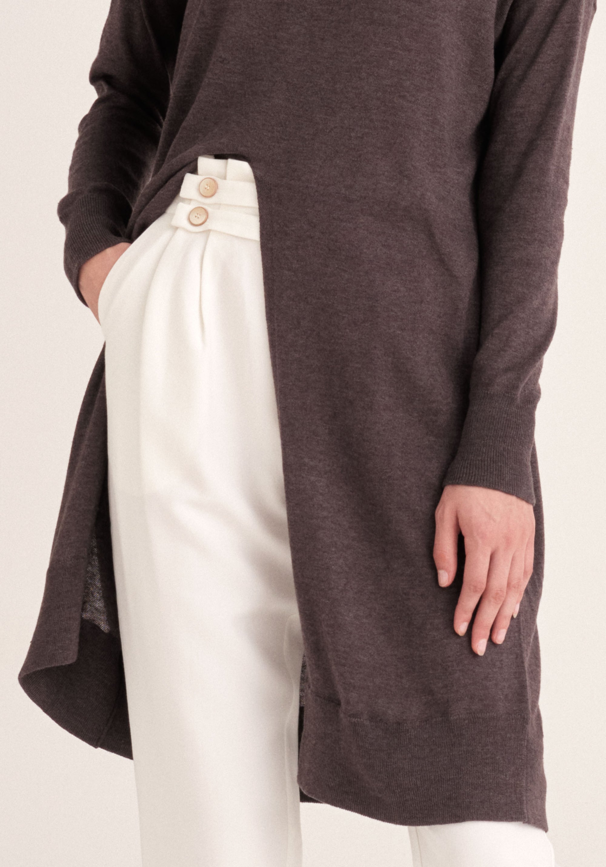 Paisie Knitted Split Top Tunic in Grey Close Up