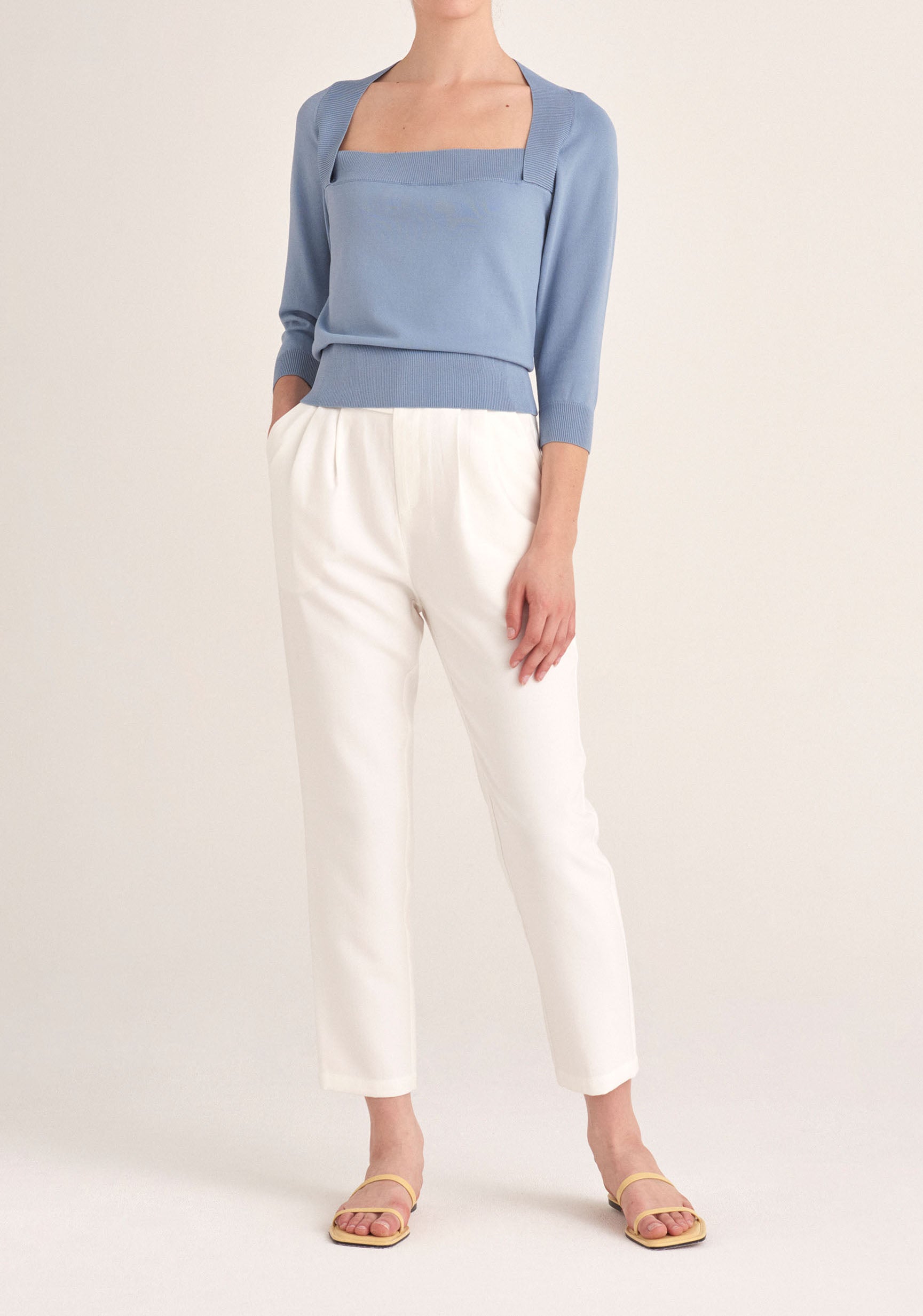 Paisie Square Neck Knitted Top in Blue
