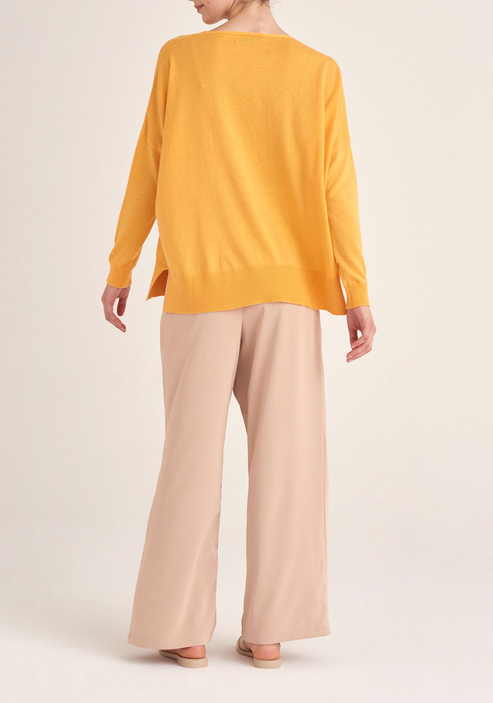 Paisie Knitted Oversized V-neck Top in Yellow Back