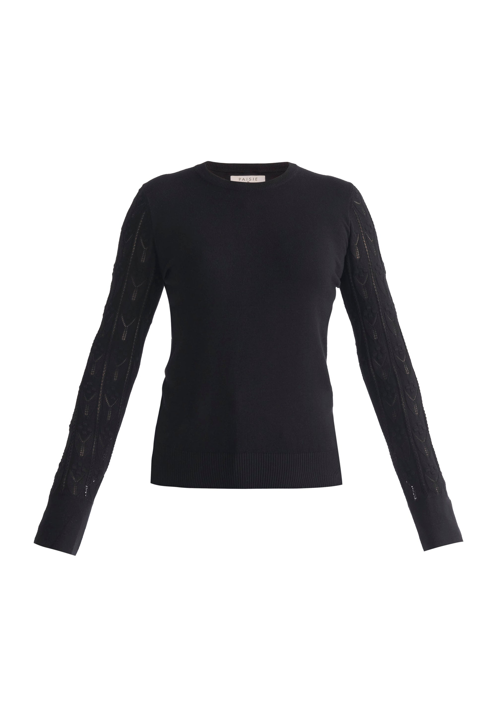 Paisie Pointelle Sleeve Knitted Top in Black Cut Out