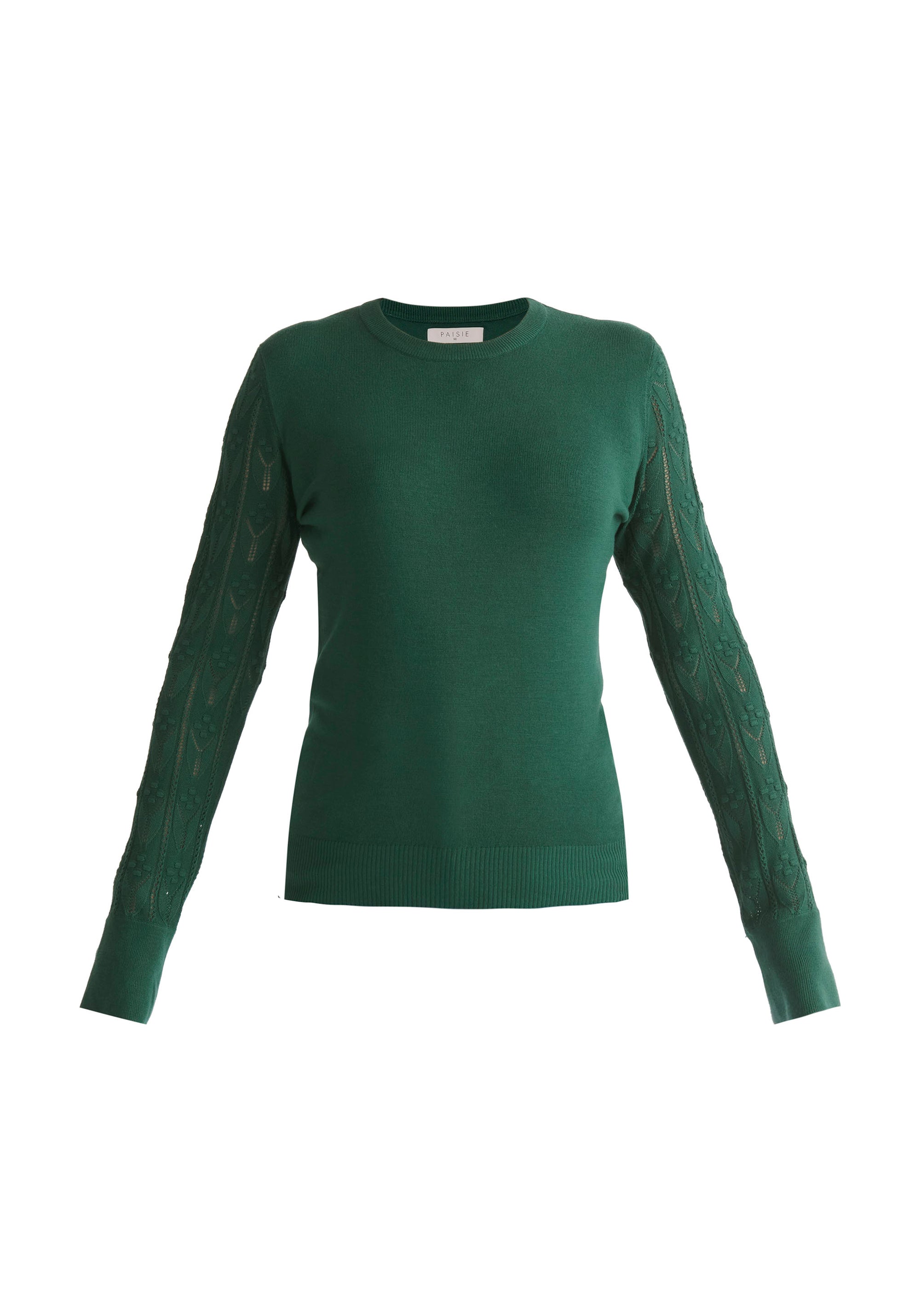 Paisie Pointelle Sleeve Knitted Top in Dark Green Cut Out