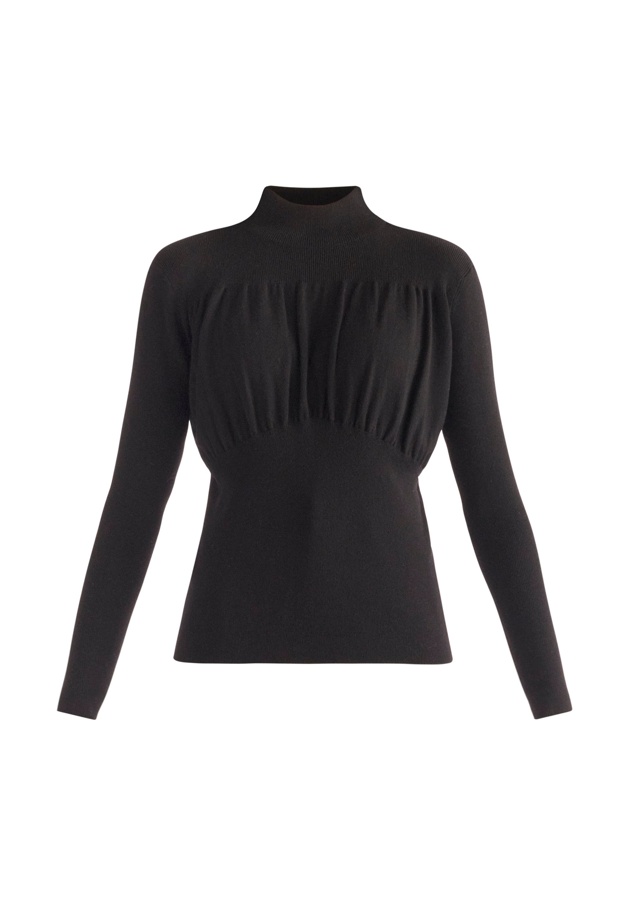 Paisie Ruched High Neck Knitted Top in Black Cut Out