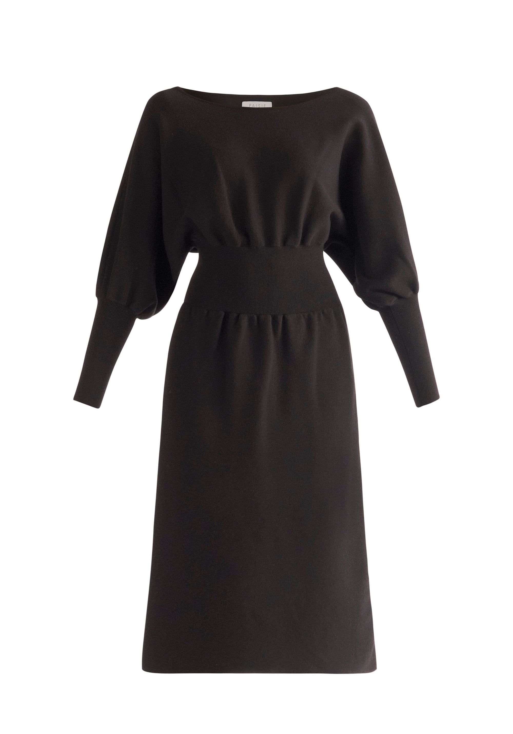 Paisie Balloon Sleeve Knitted Dress in Black Cut Out