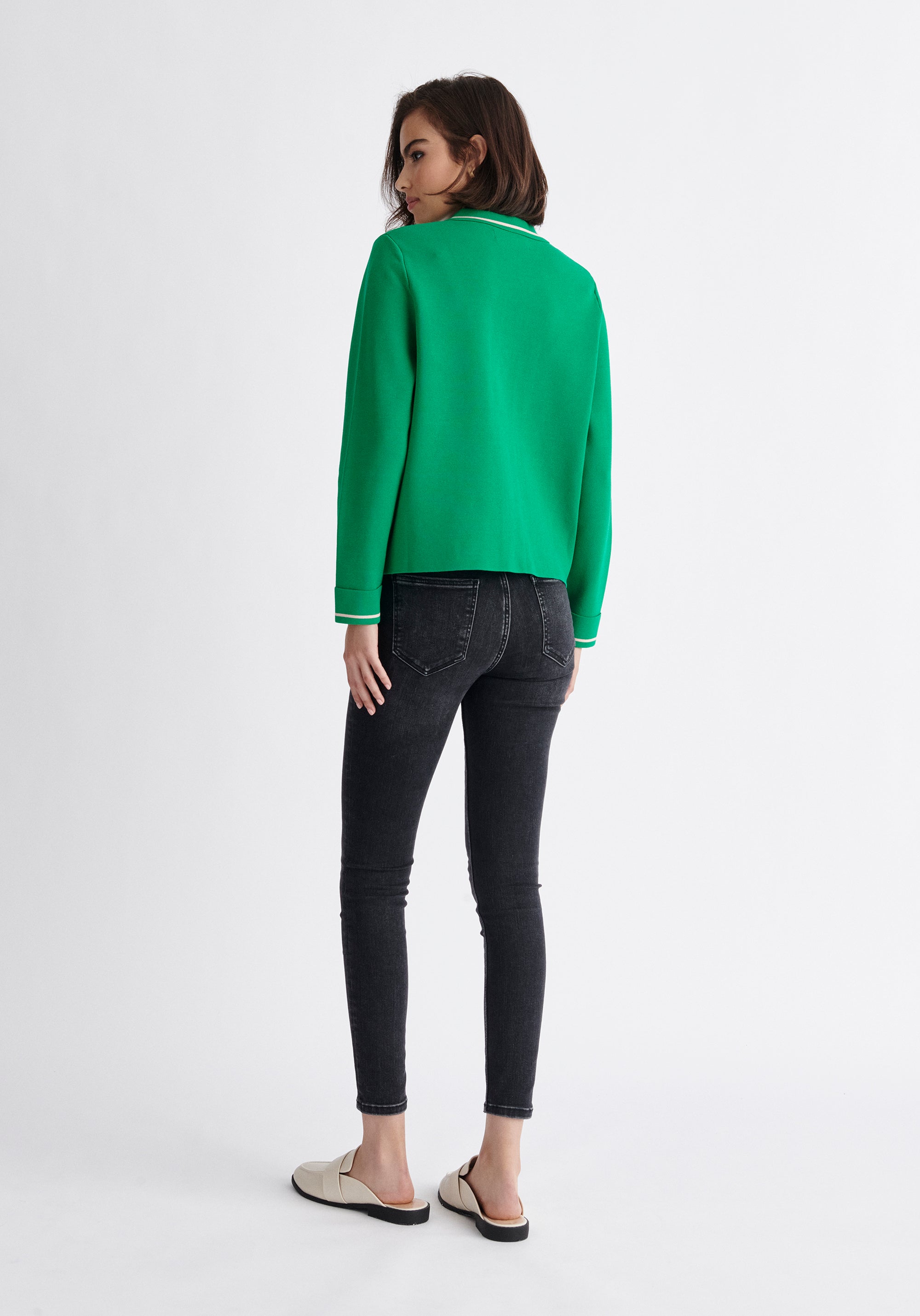 Paisie Contrast Detail Top in Green and White Back
