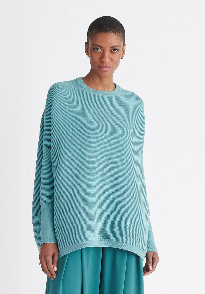 Paisie Ribbed Oversized Knit Jumper in Teal | Knitwear | Paisie