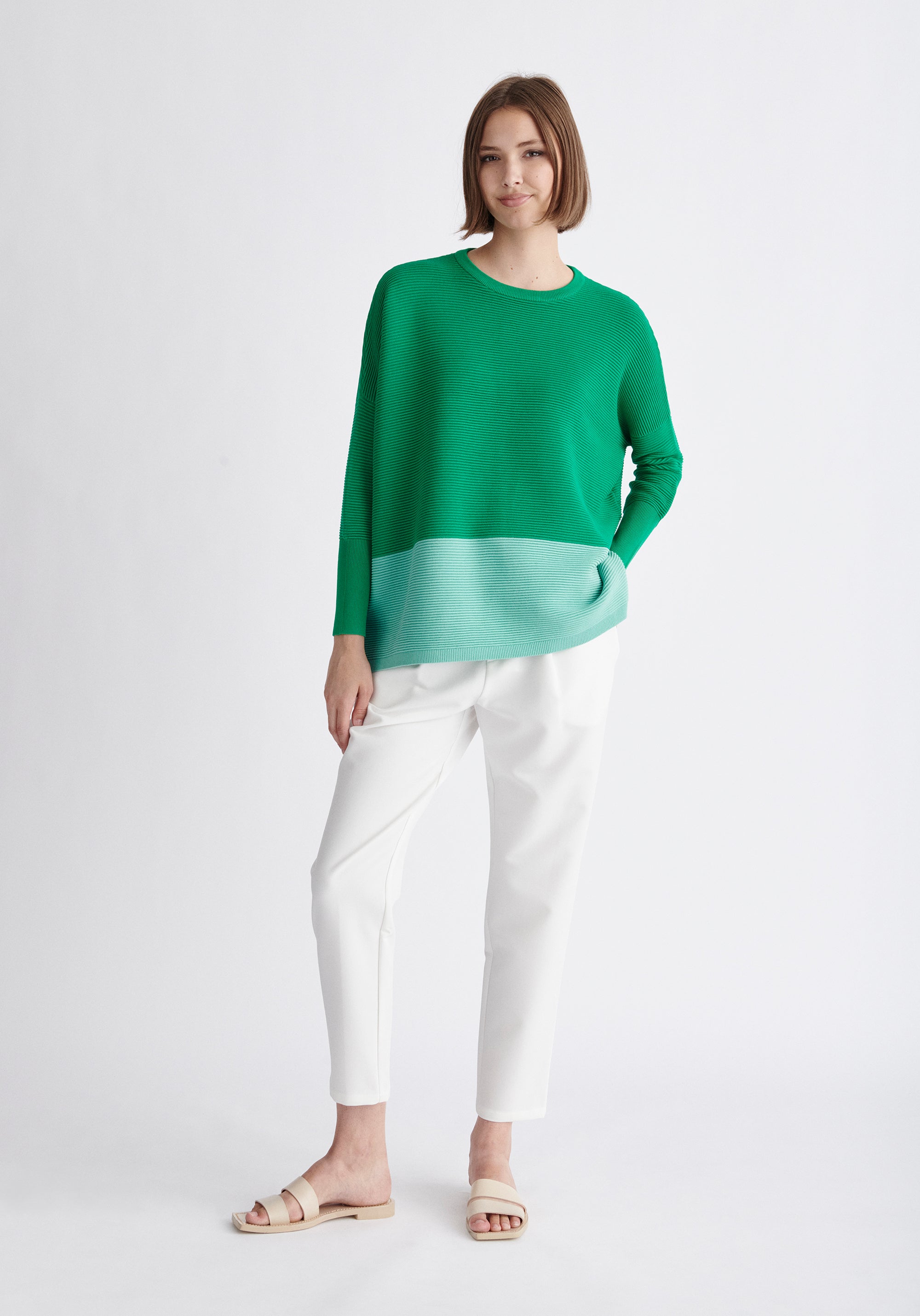 Paisie Ribbed Oversized Knit Jumper in Green and Mint Green
