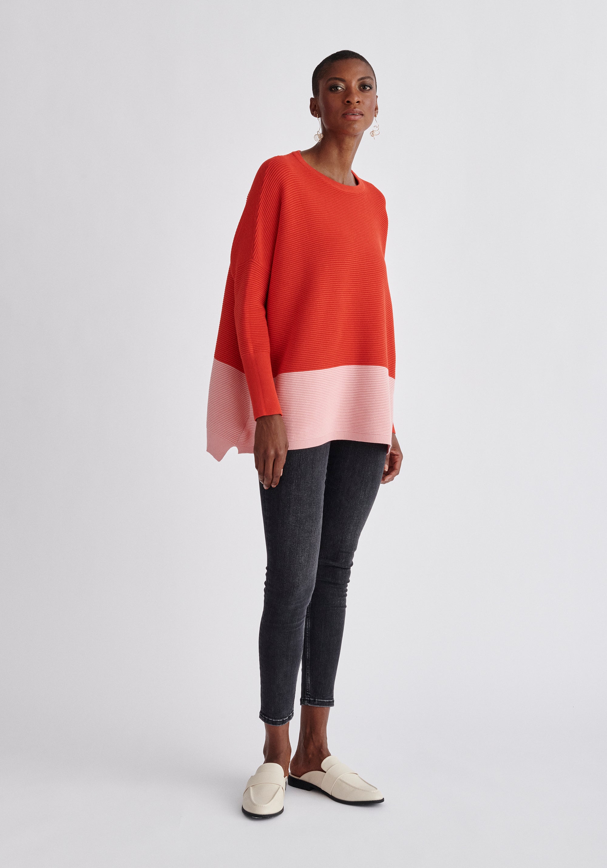 Paisie Ribbed Oversized Knit Jumper in Red and Pink