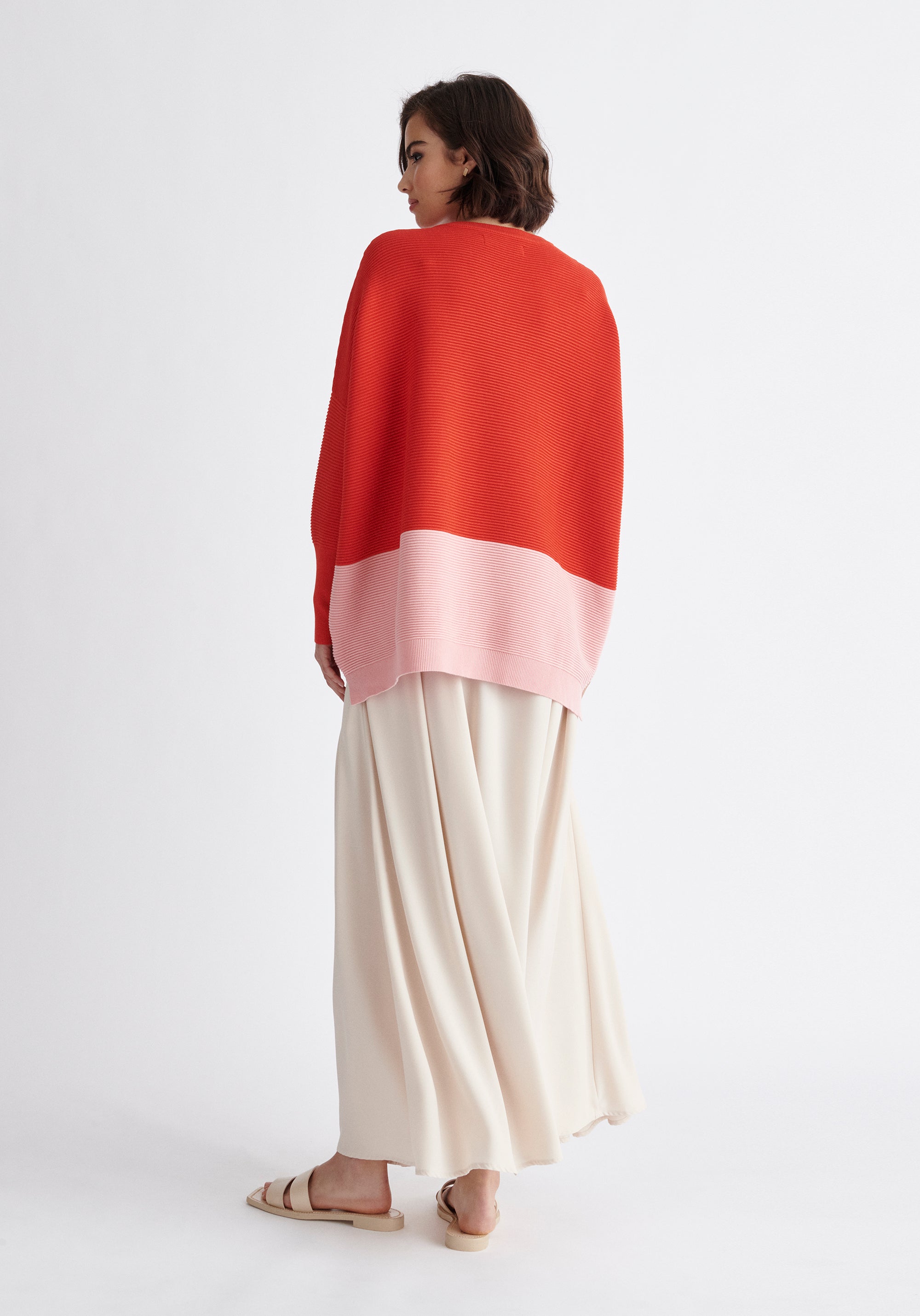 Paisie Ribbed Oversized Knit Jumper in Red and Pink Back