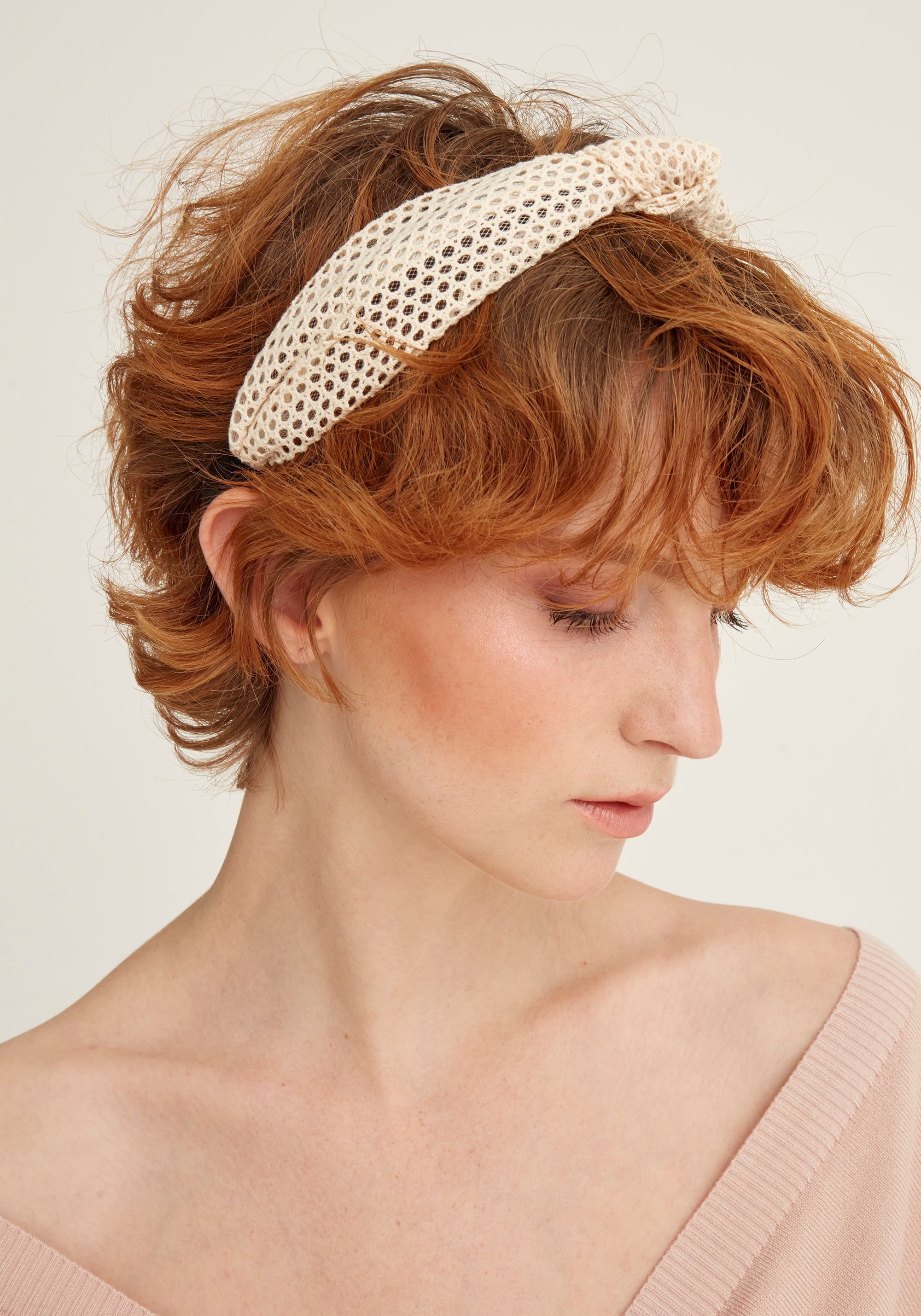 Paisie Crochet Knot Headband in Cream