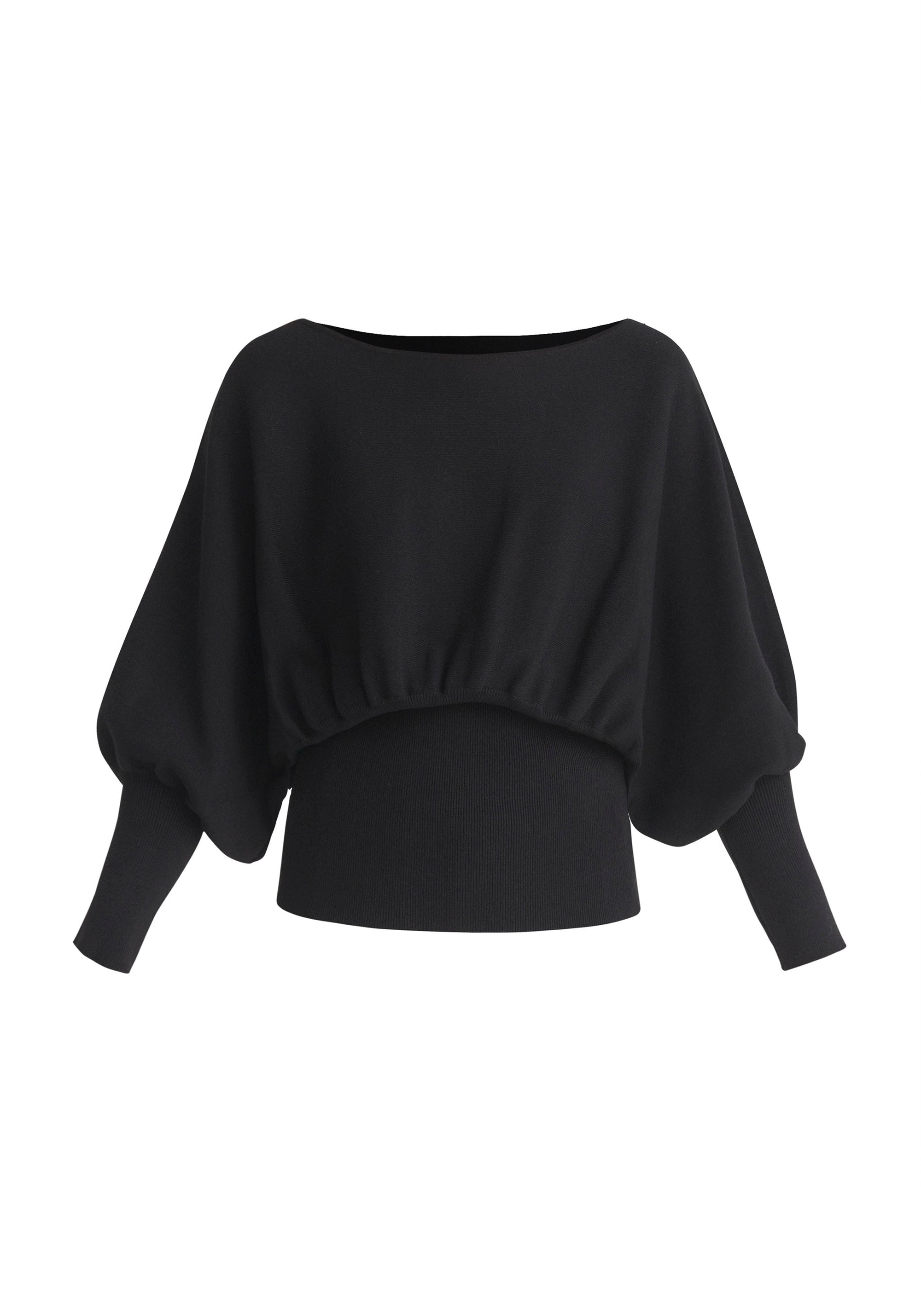 Paisie Balloon Sleeve Knitted Top in Black Cut Out