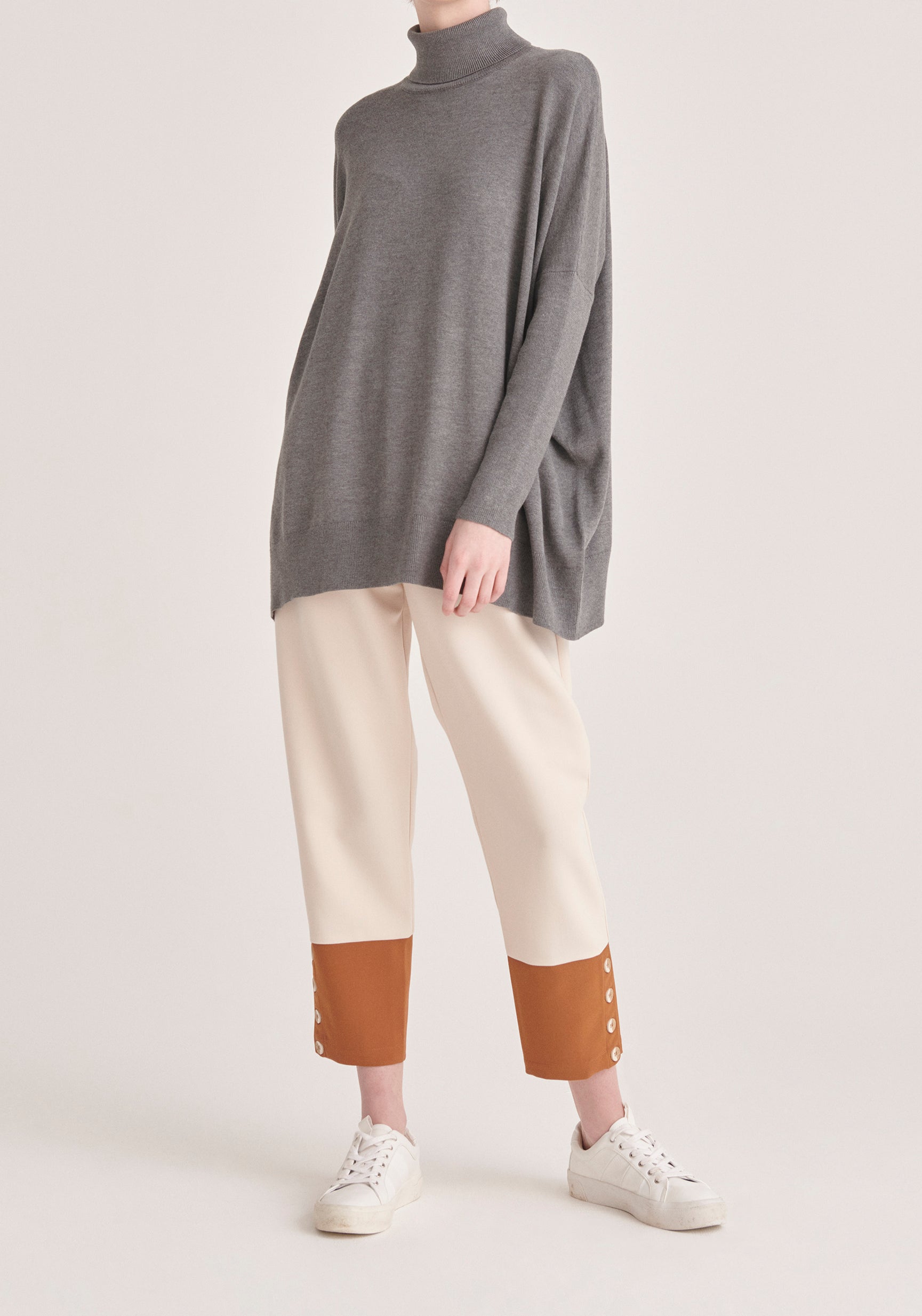 Paisie Oversized Roll Neck Jumper in Grey