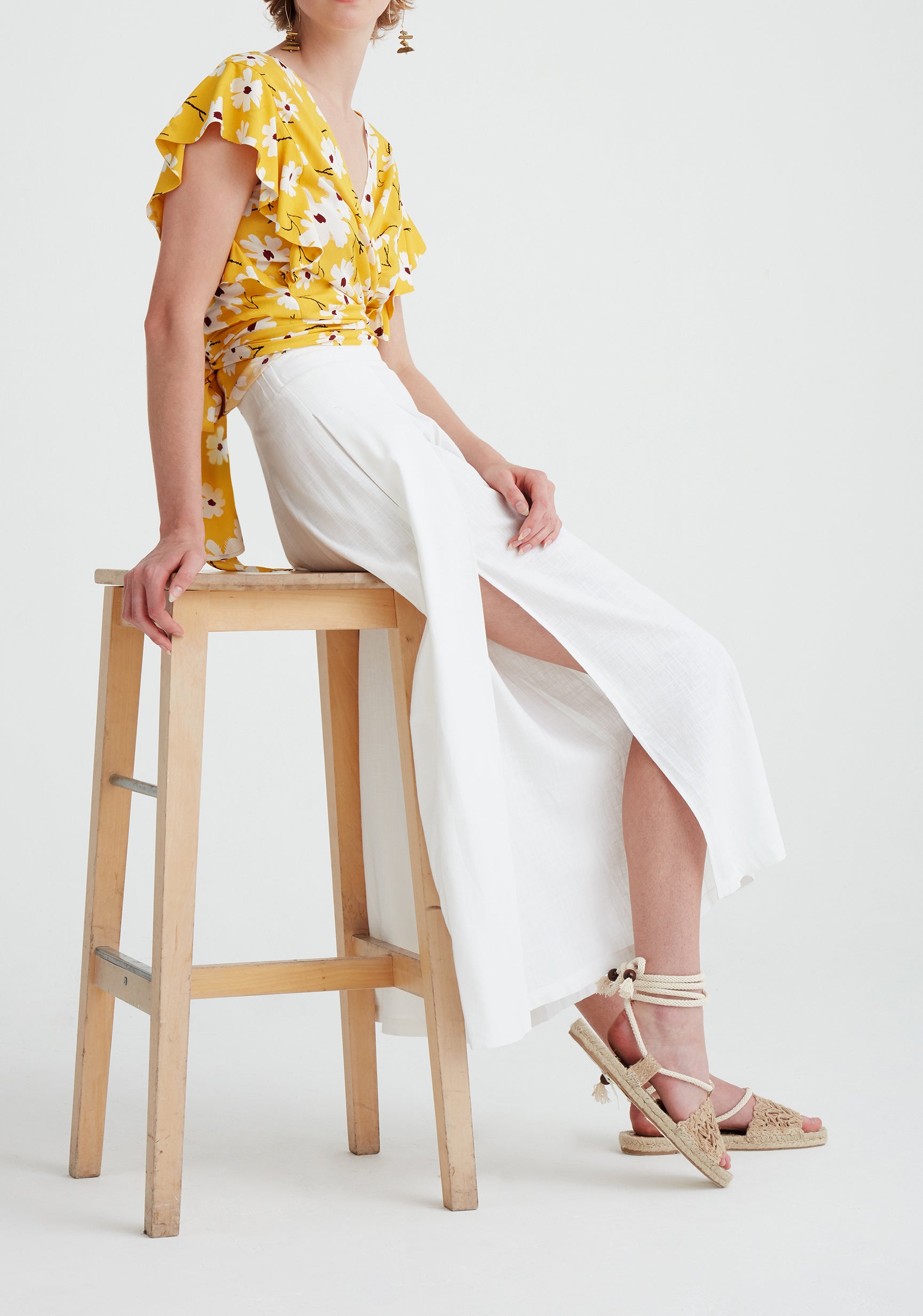 Paisie Linen Blend Culottes with Side Splits in White
