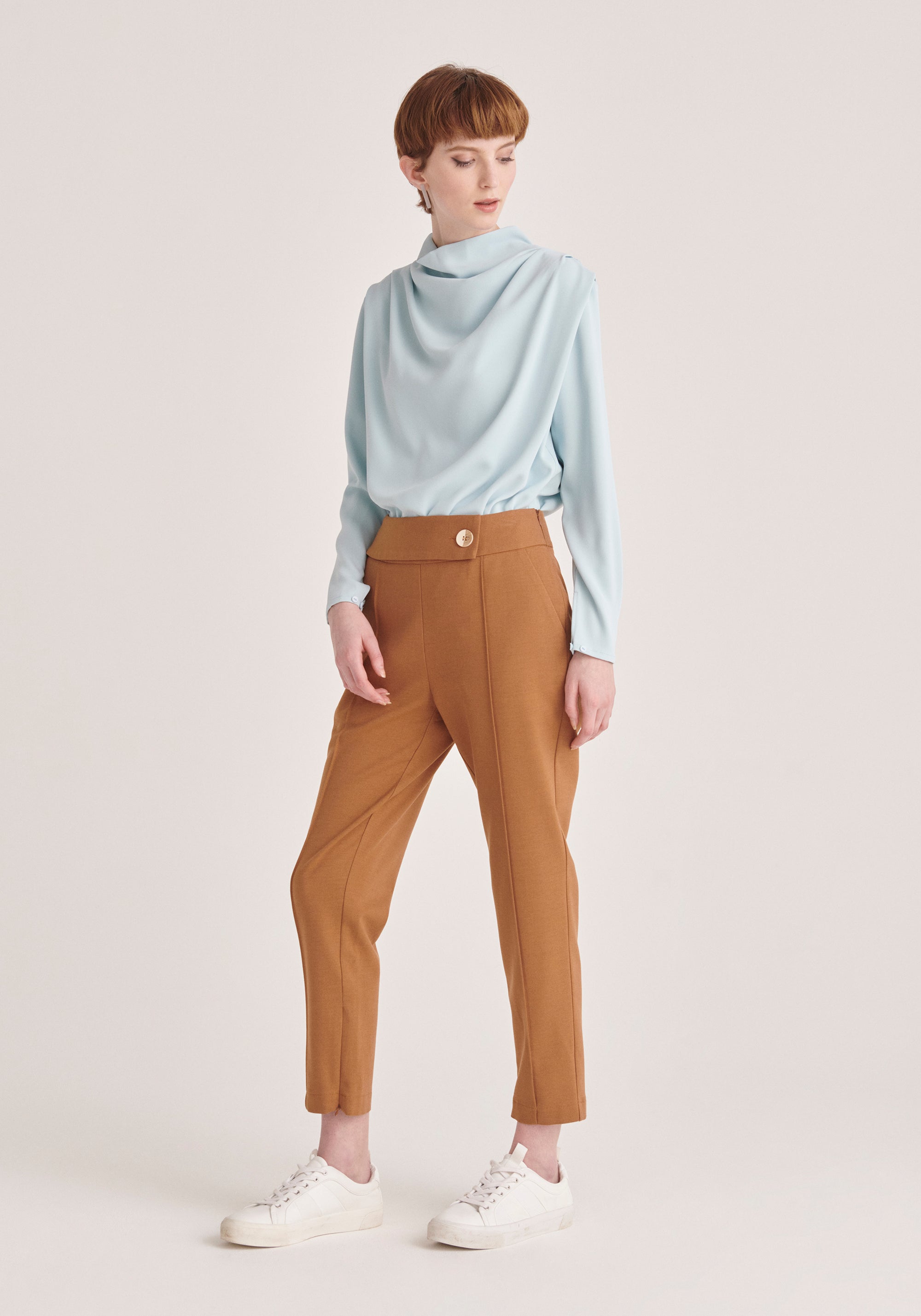 Paisie High Waist Slim Fit Trousers in Brown